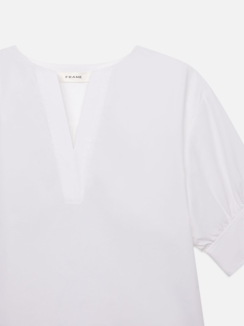 FRAME V-Neck Popover Top in White outlook