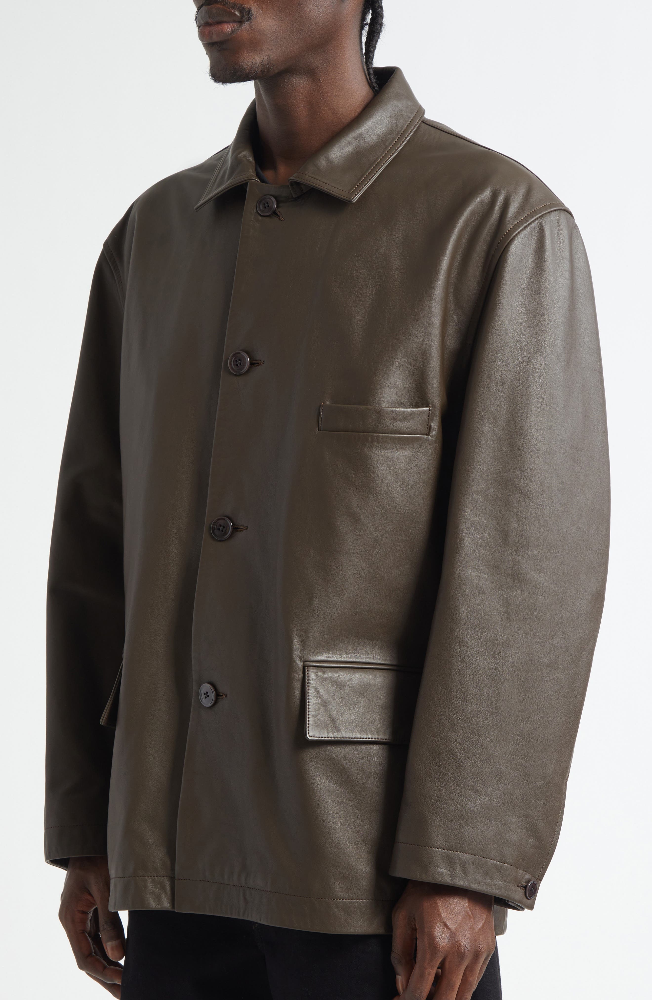 Lemaire Relaxed Leather Jacket in Mushroom at Nordstrom - 5