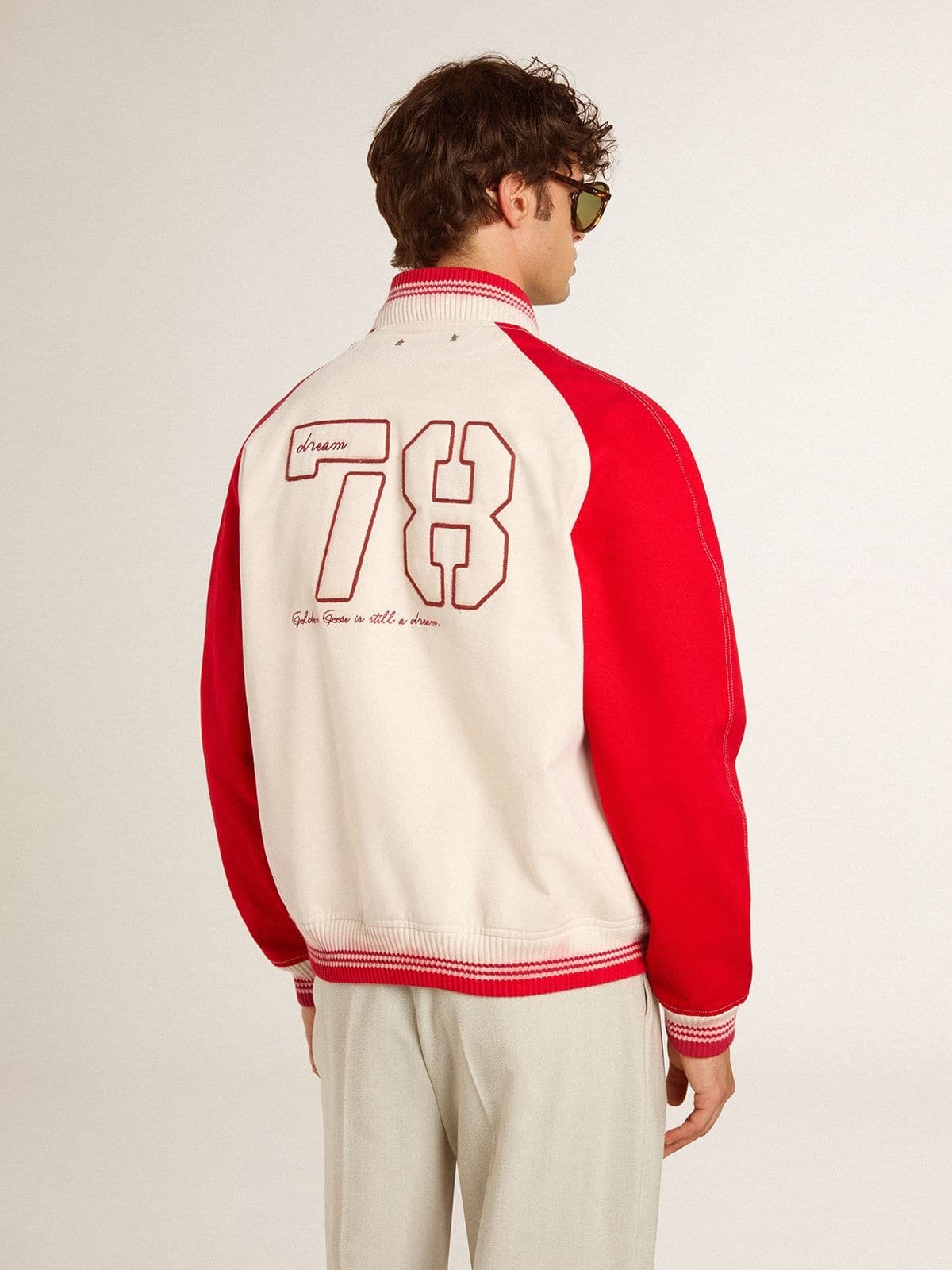 Bomber jacket in worn white and red with embroidery - 4