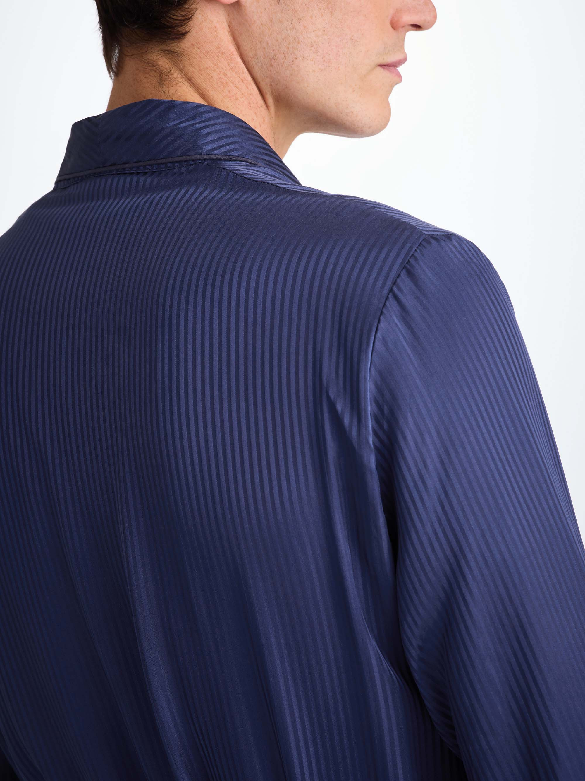 Men's Dressing Gown Woburn 8 Silk Satin Navy - 8