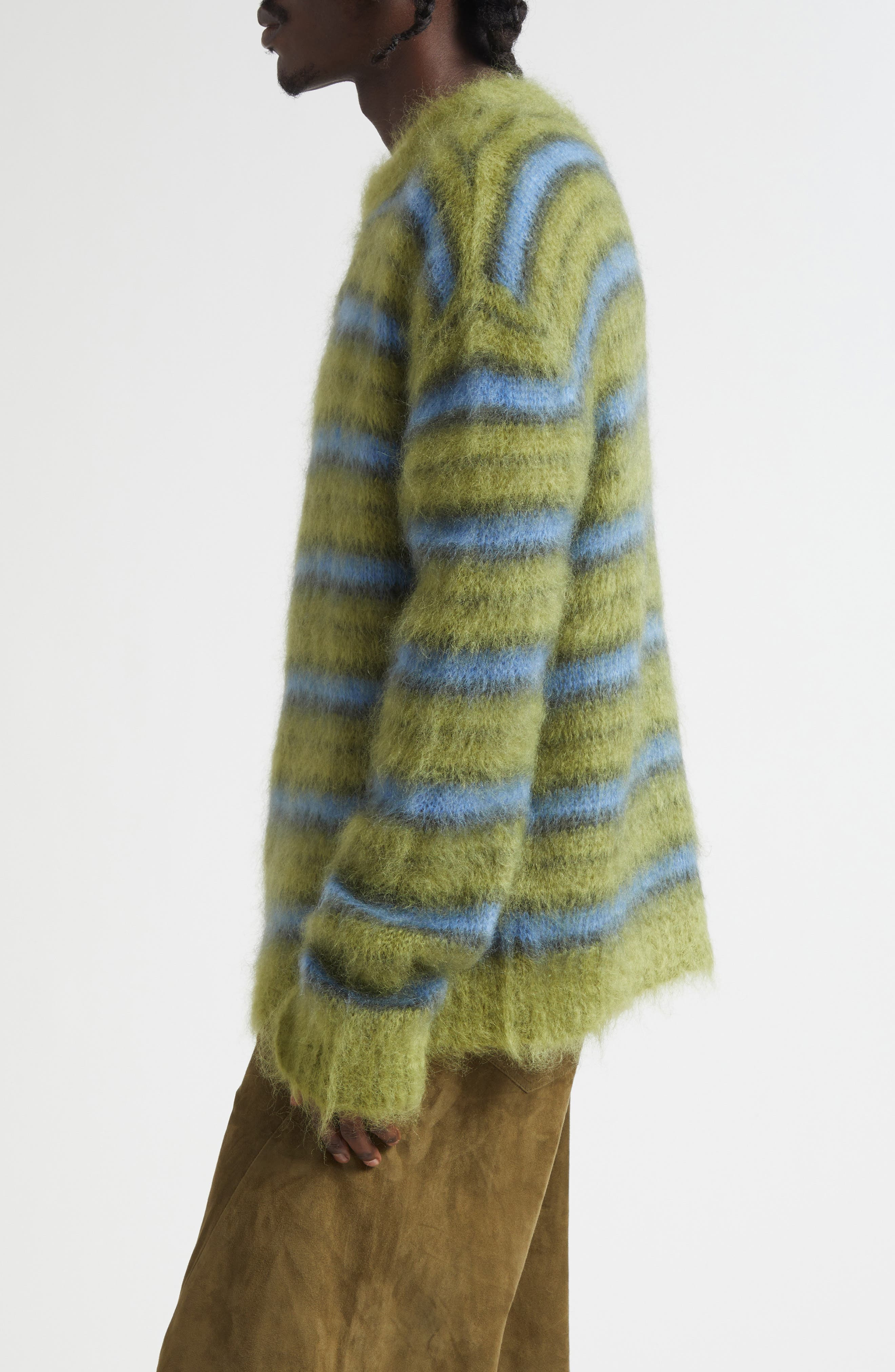 Marni Stripe Mohair Blend Crewneck Sweater in Green at Nordstrom - 4