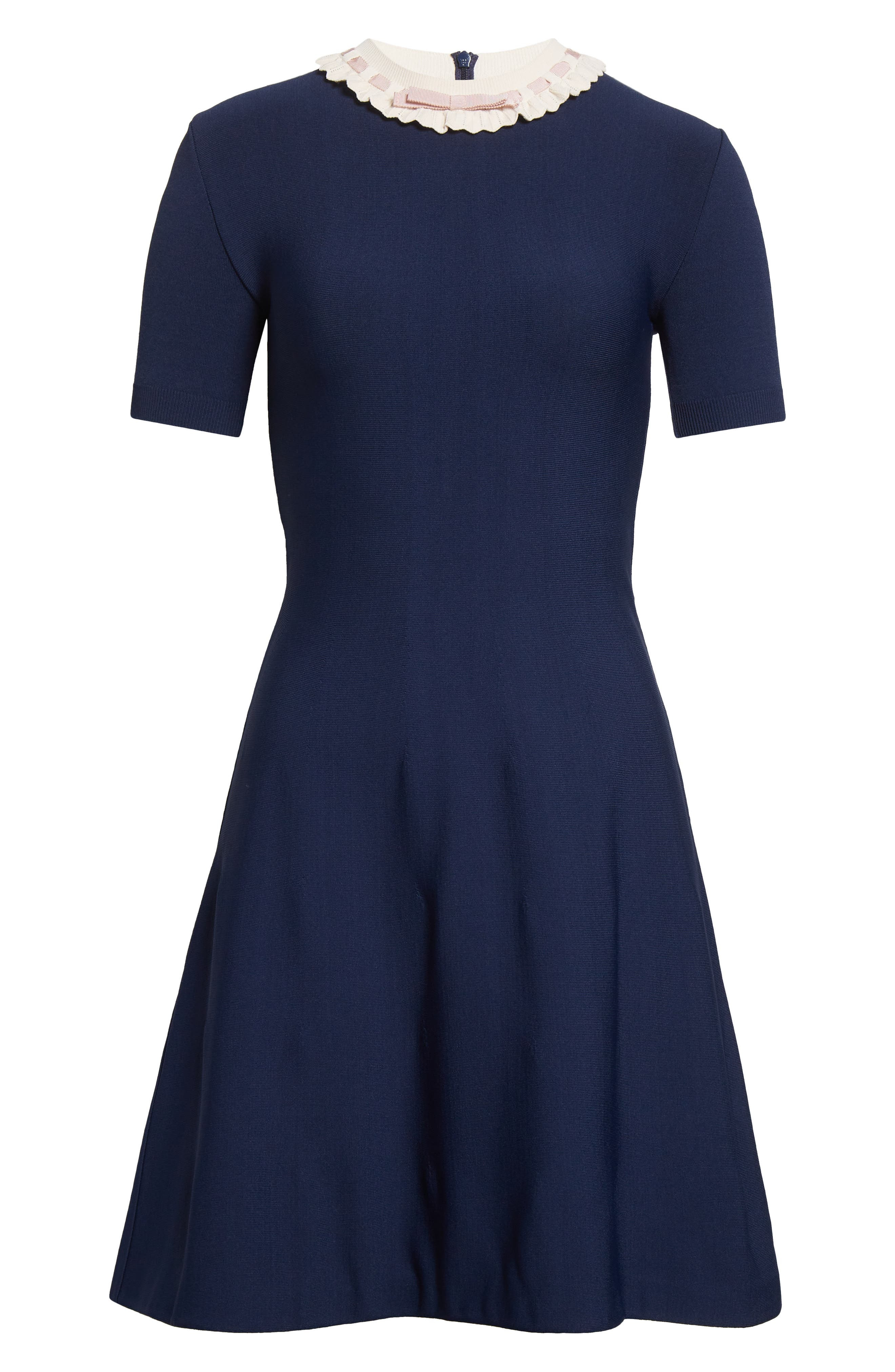 Valentino Garavani Ruffle Collar Dress in Navy/Brown at Nordstrom - 1