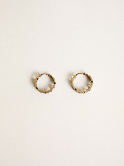 Golden Goose Hoop earrings in antique gold color with Forever For You lettering outlook