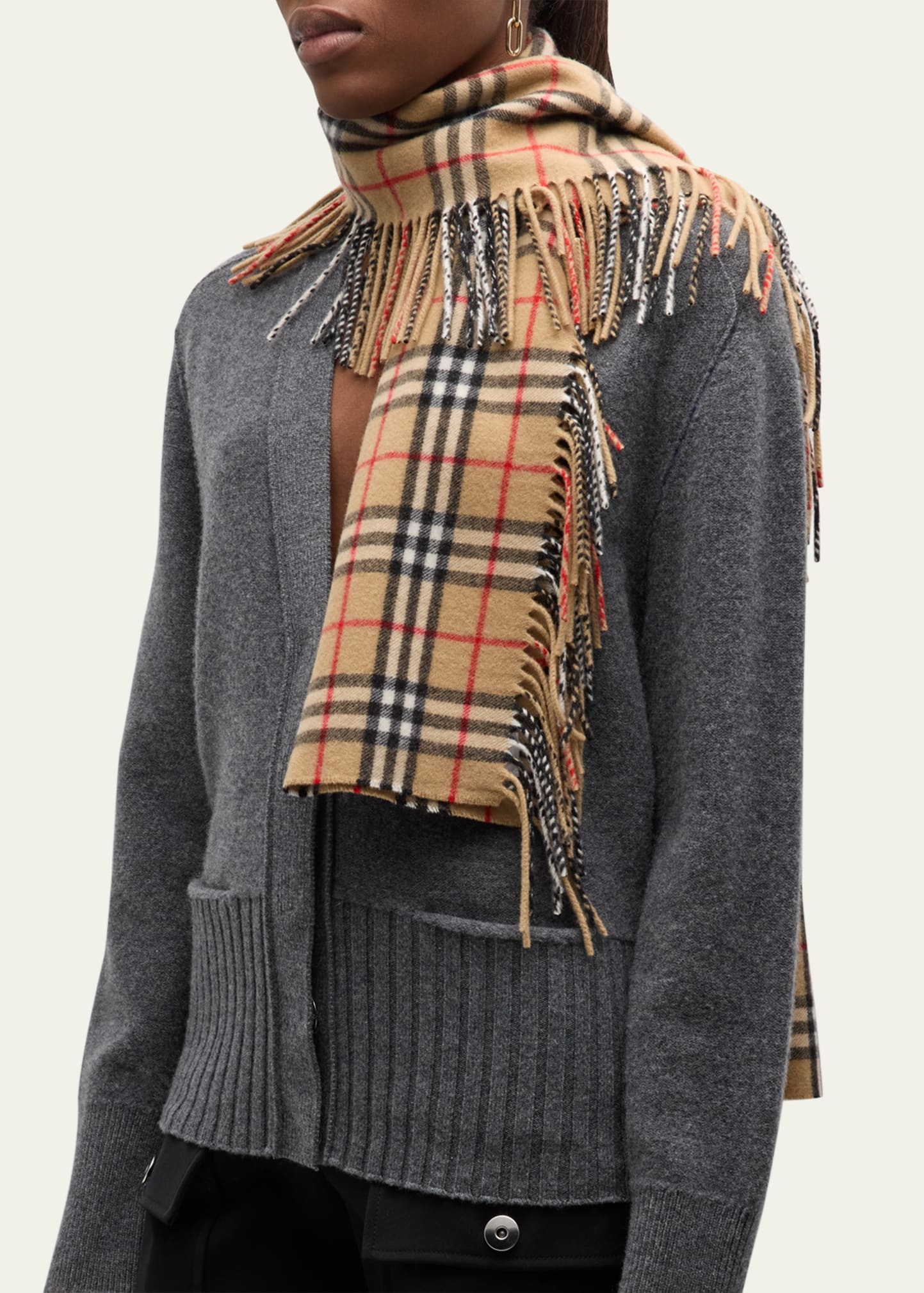 Vintage Check Fringe Cashmere Scarf - 4