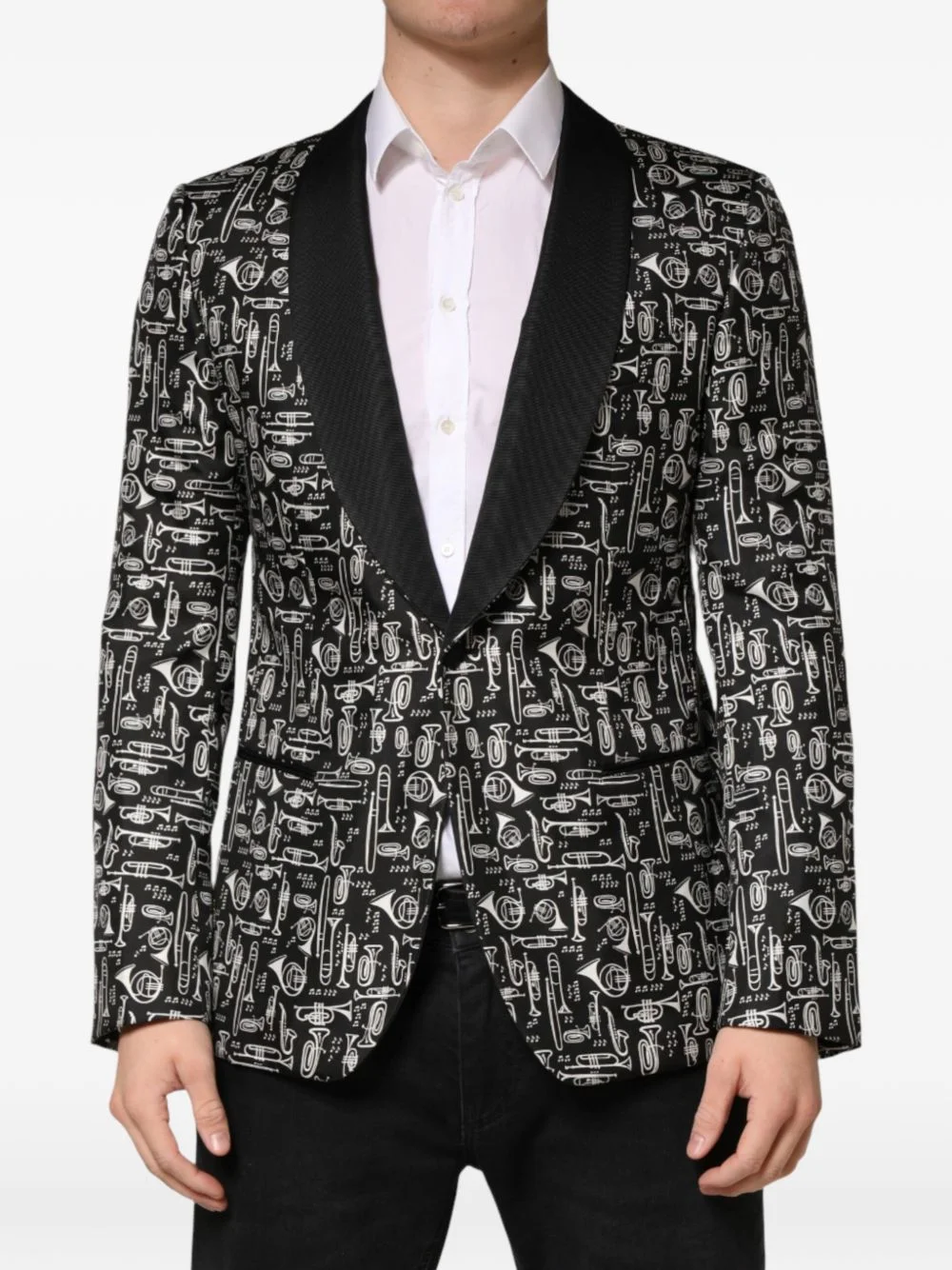 instrument-print shawl-lapel blazer - 1