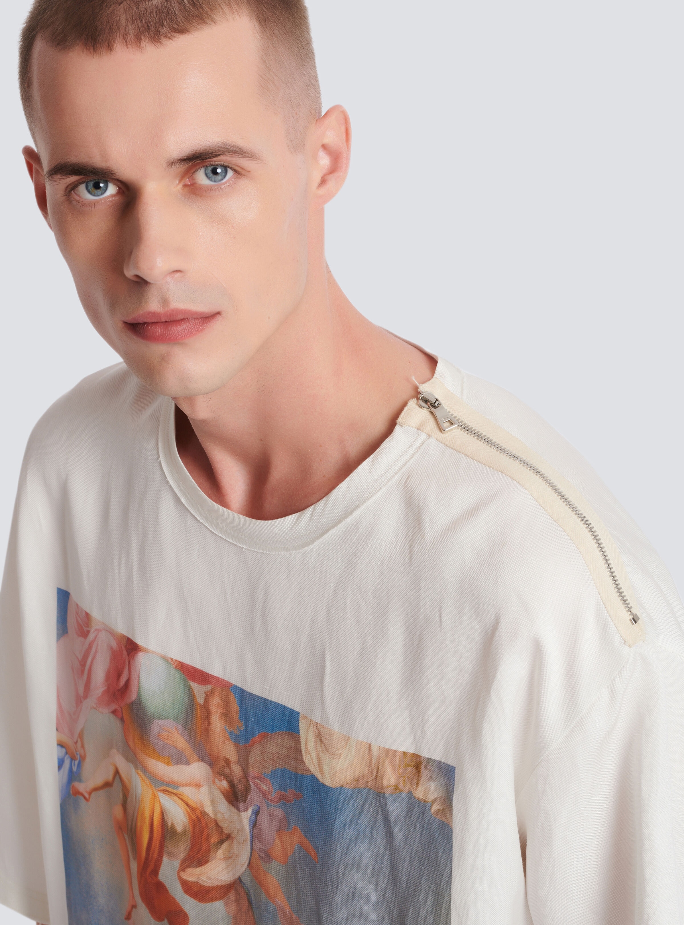 Sky print zipped T-shirt - 7