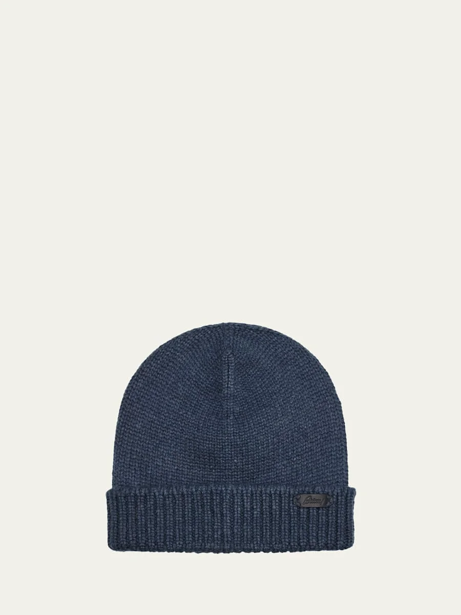 Men's Cashmere Knit Logo-Patch Beanie - 1