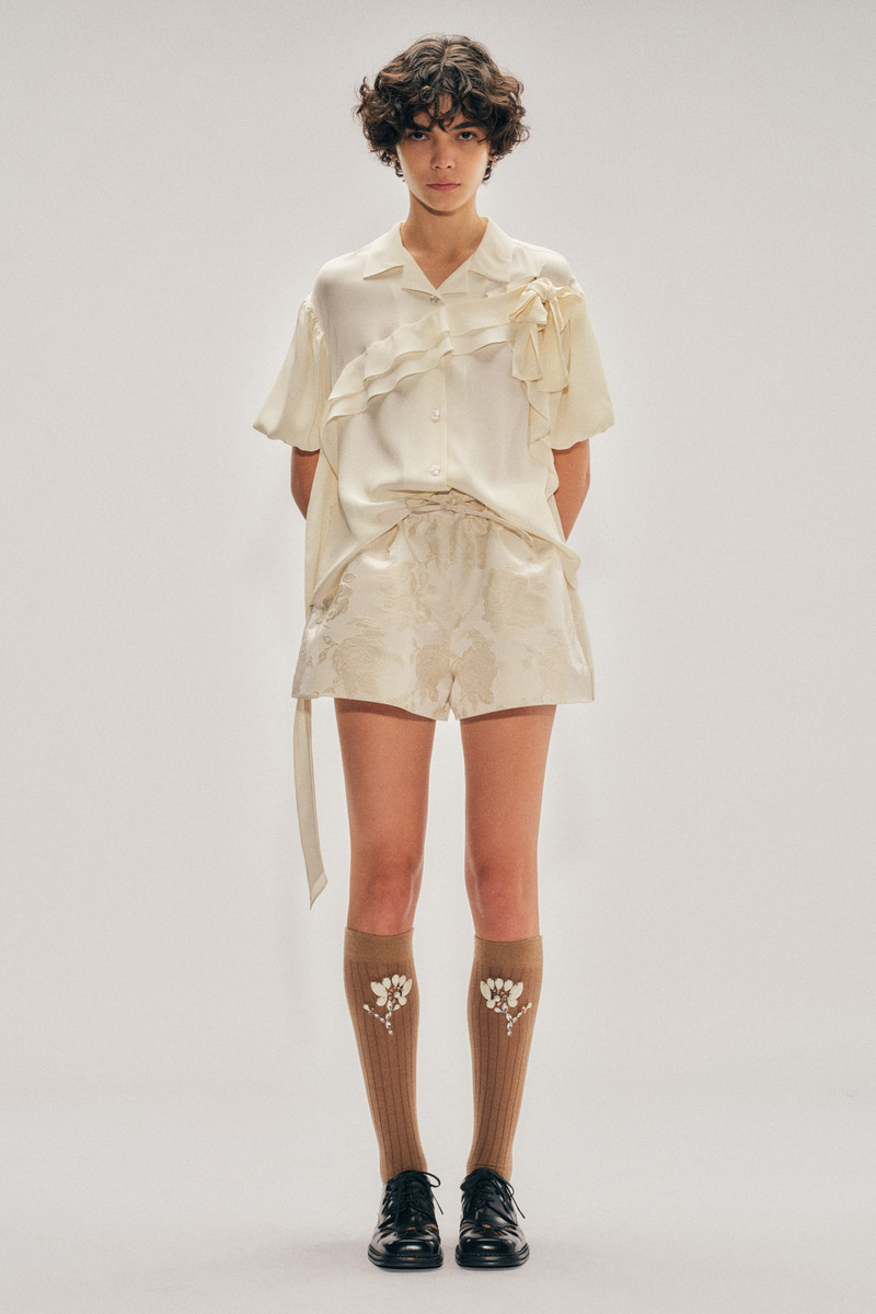 Simone Rocha Cropped Puff Sleeve Bow Sash Shirt outlook