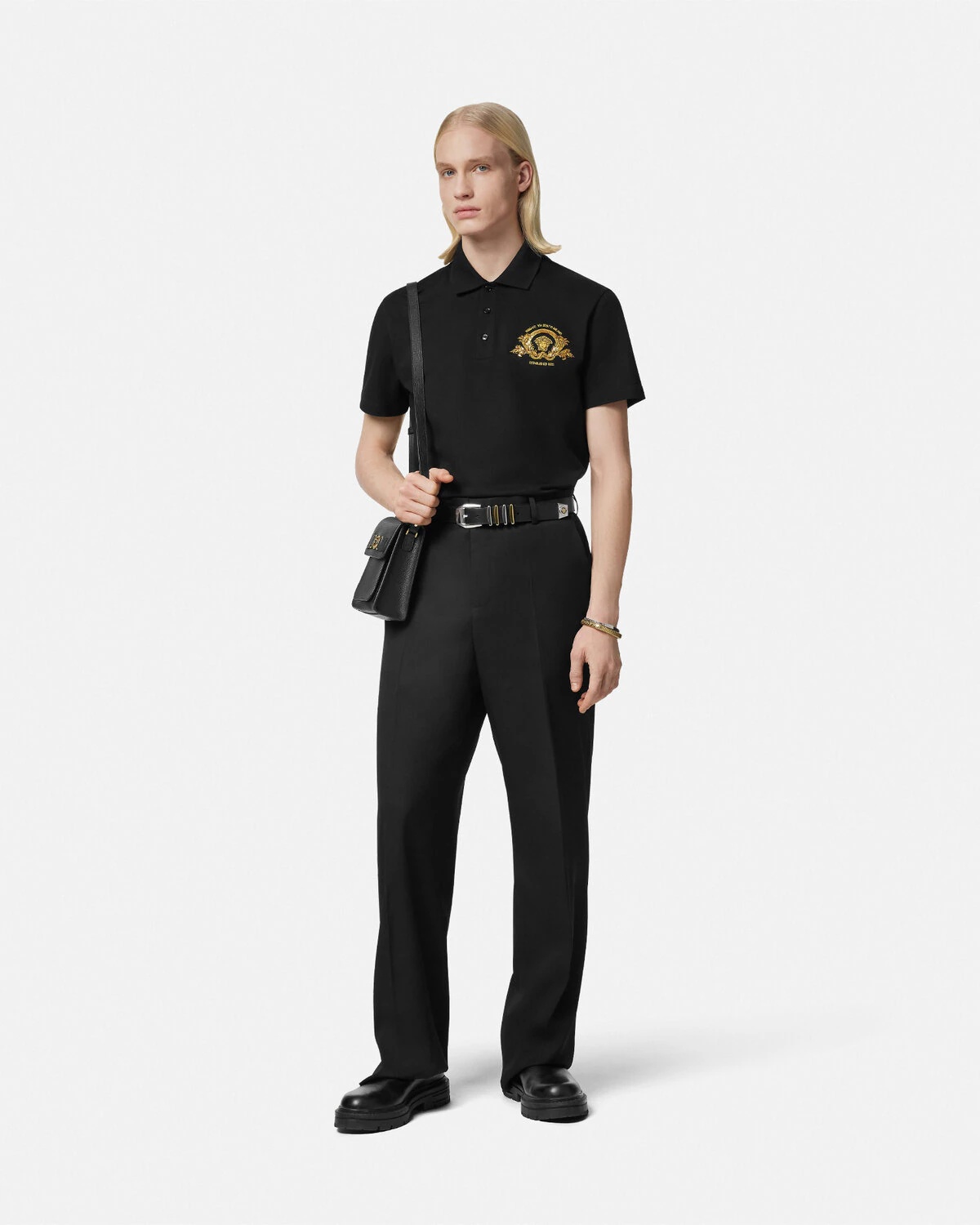 VERSACE Embroidered Coupe Blason Polo Shirt | REVERSIBLE