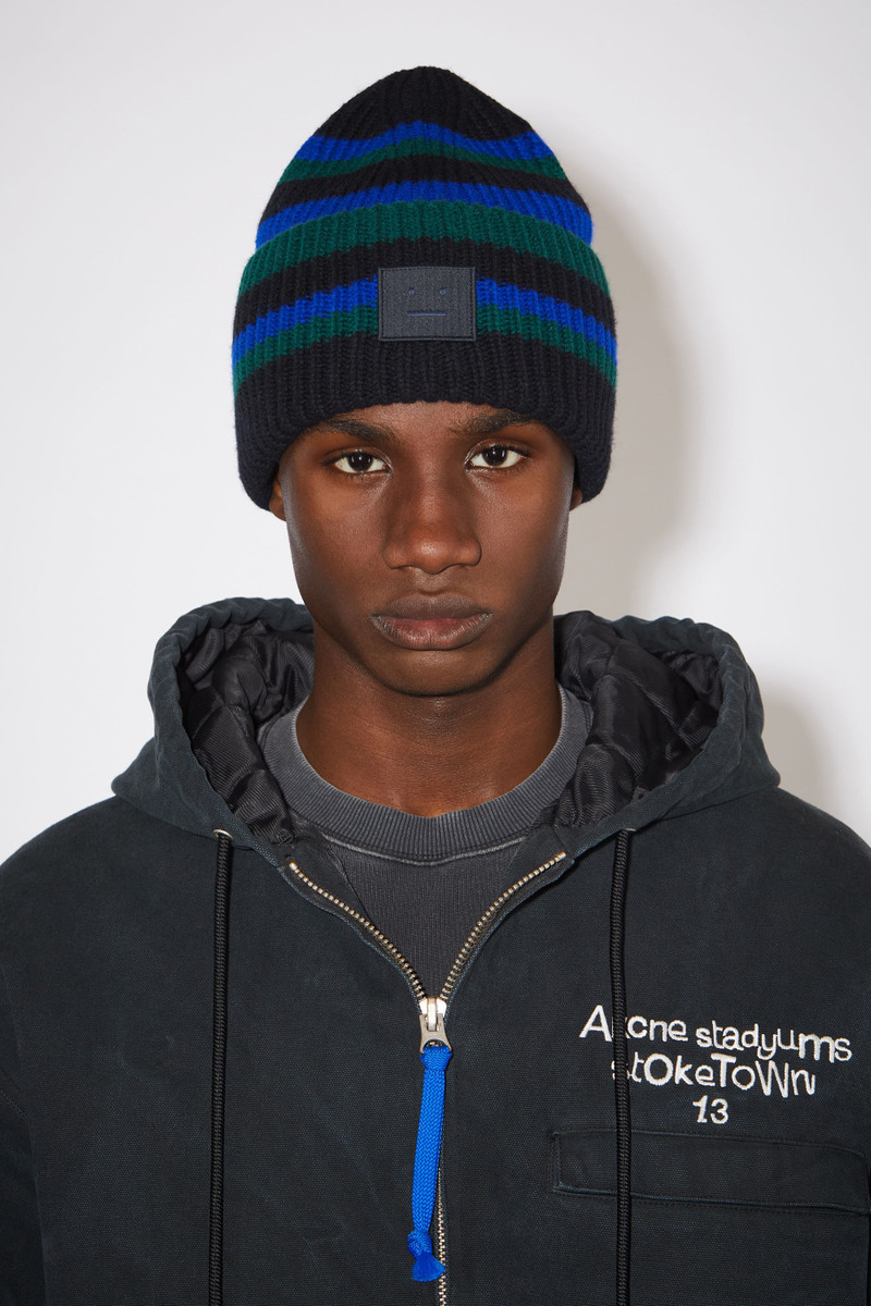 Striped Face Beanie - Black/blue 3