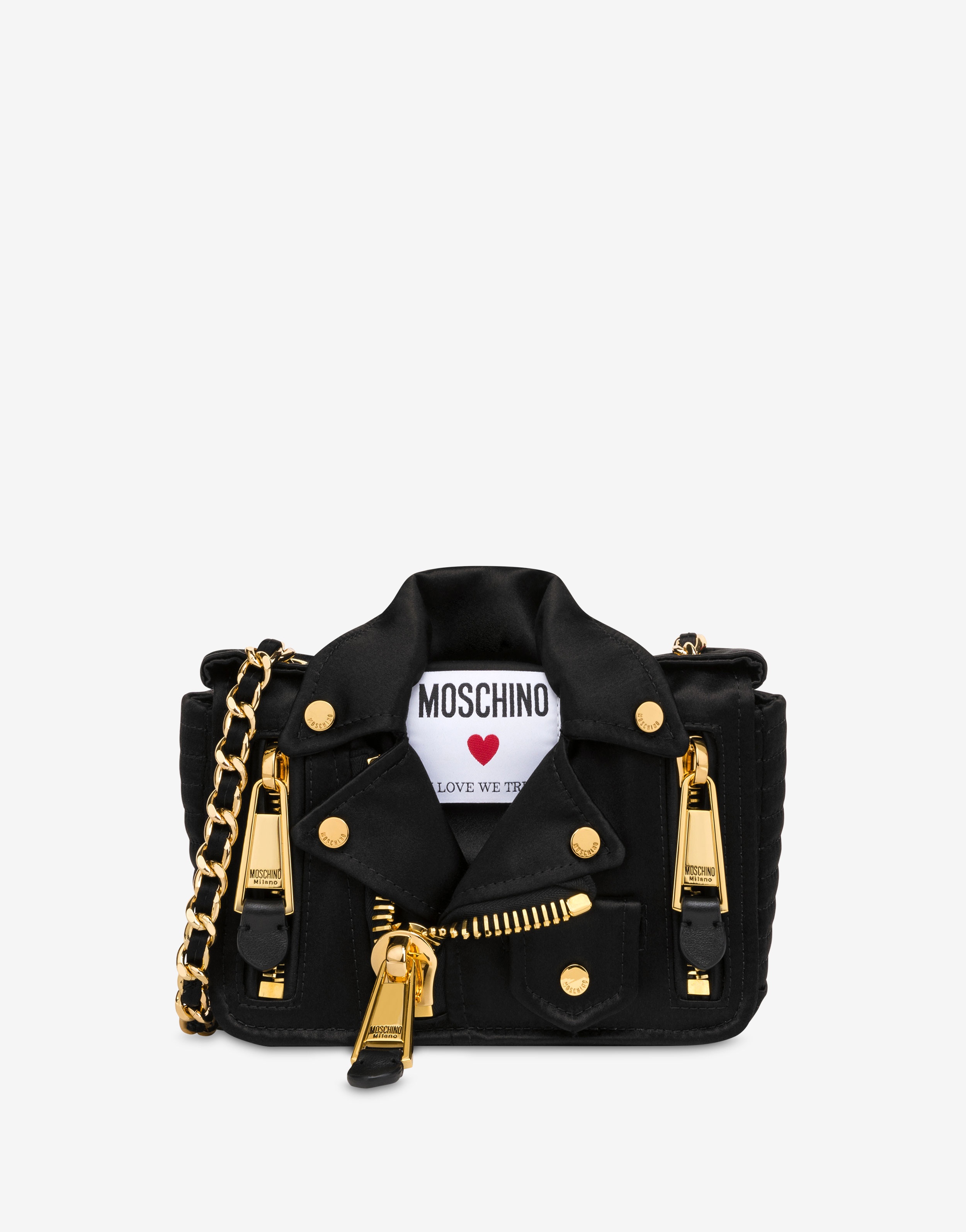 MOSCHINO IN LOVE WE TRUST SATIN BIKER BAG - 1