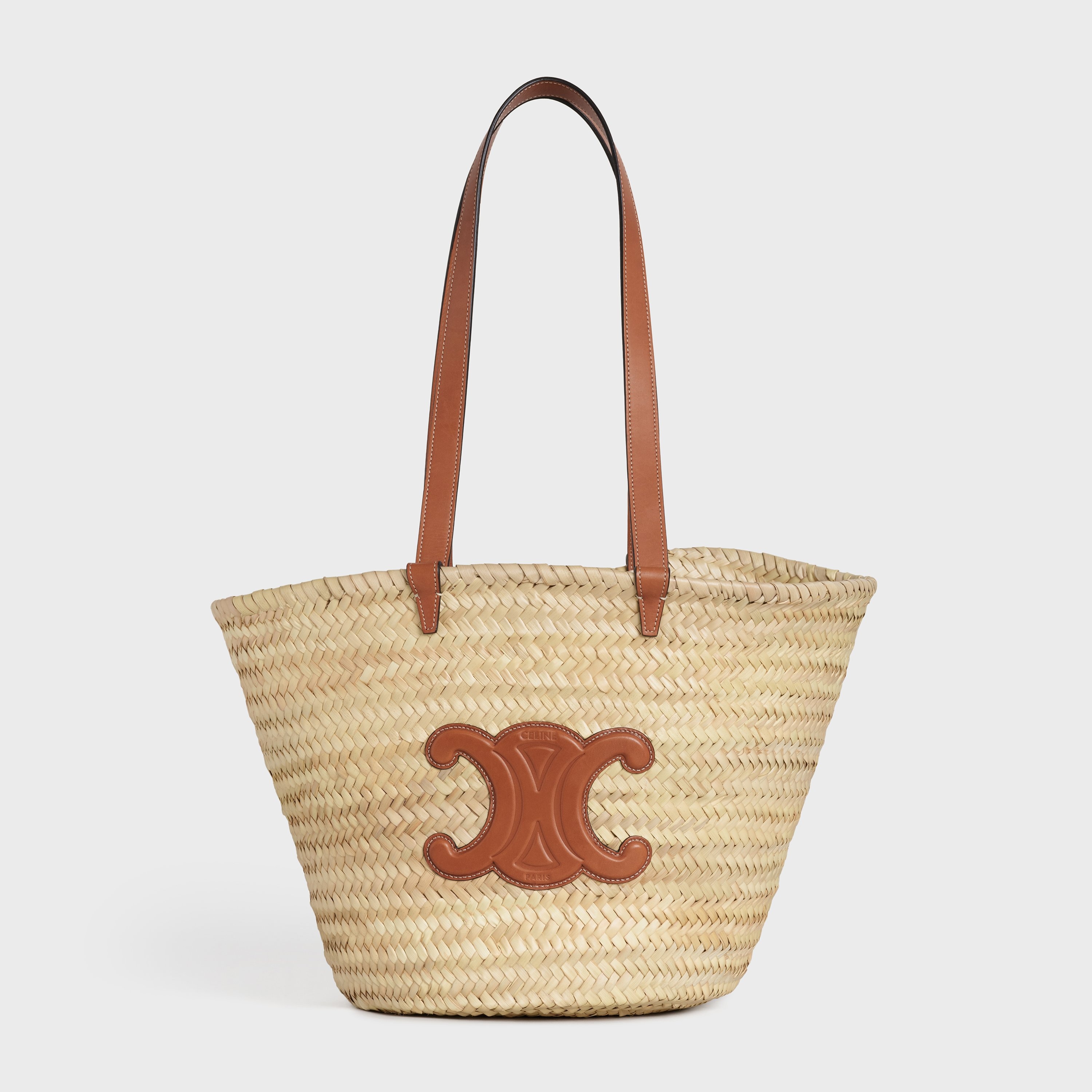 Medium Triomphe Celine Classic Panier in palm leaves and Calfskin - 1