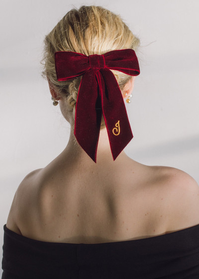 Jennifer Behr Initial Wide Velvet Bow Barrette outlook