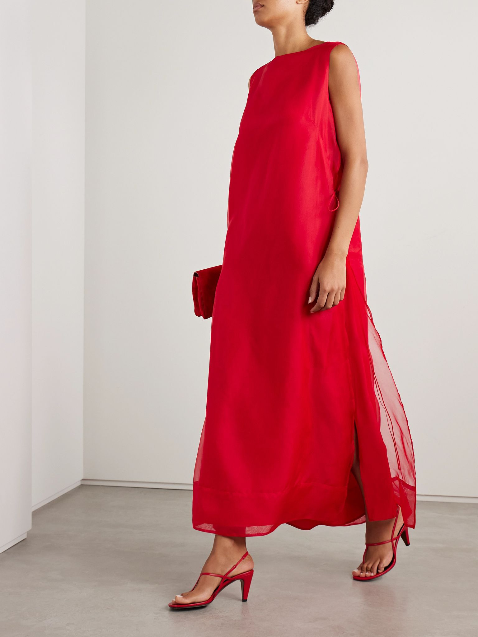 Jools silk-organza and crepe de chine maxi dress Red - 2