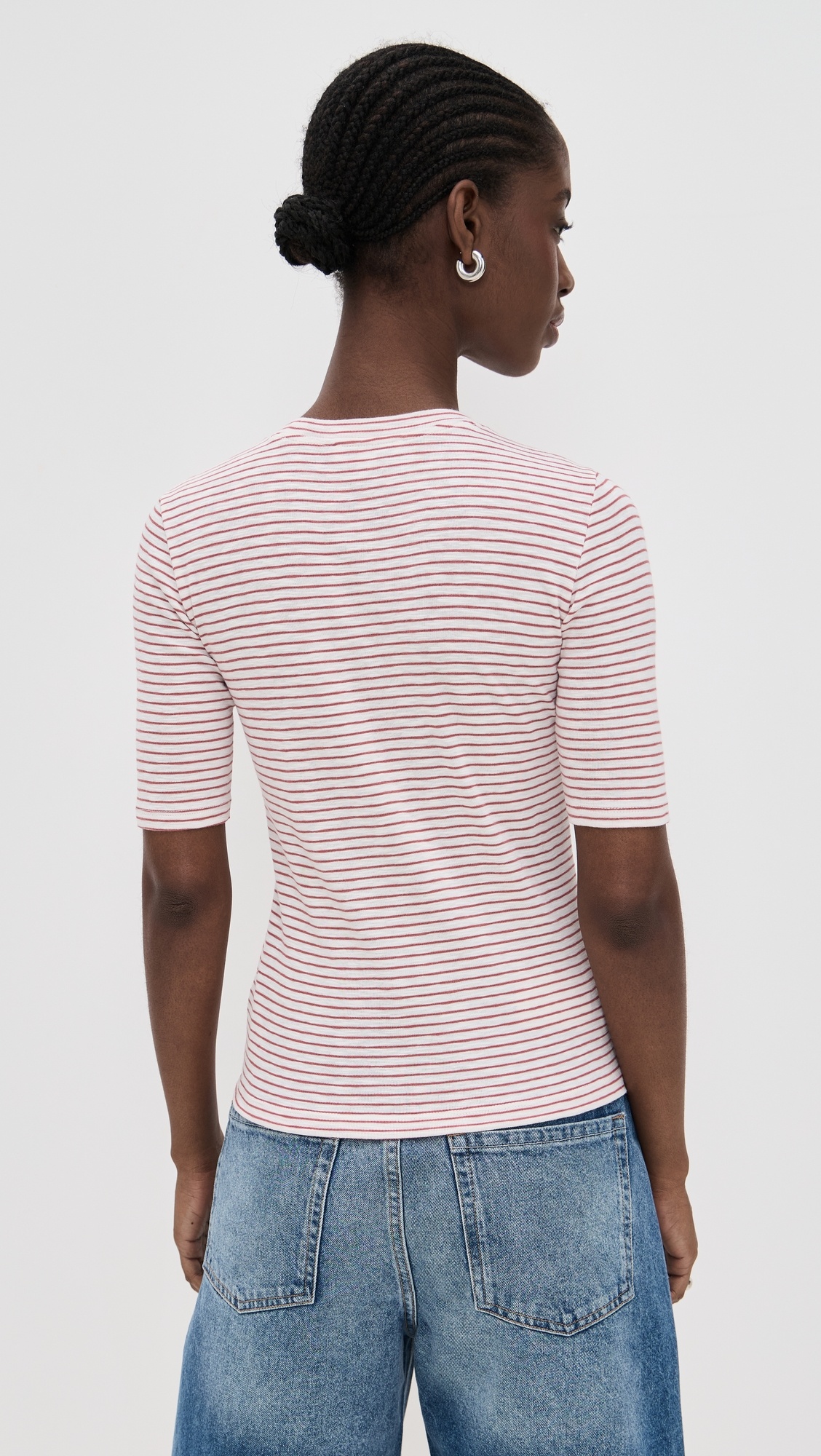 Striped Elbow Sleeve Crew Tee - 2