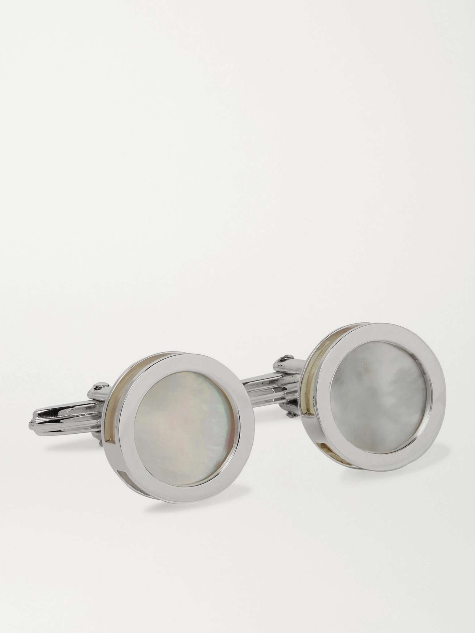 Rhodium-Plated Mother-of-Pearl and Onyx Cufflinks - 1