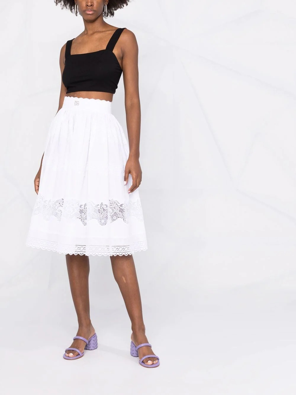 floral lace flared midi skirt - 2