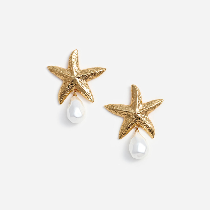 Mottled Gold Sea Star Pearl Earrings 1