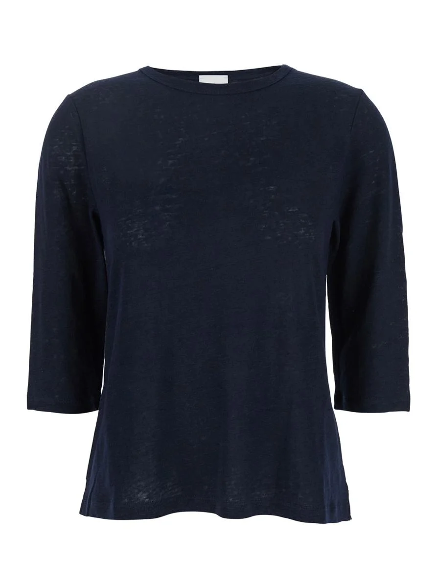 Allude Blue T-Shirt With Boat Neckline And Long Sleeves In Linen Woman - 1