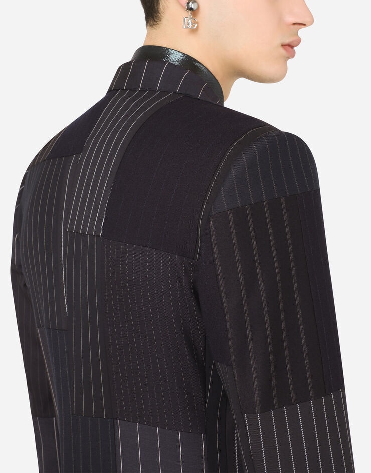 Double-breasted stretch wool patchwork Beat jacket - 5