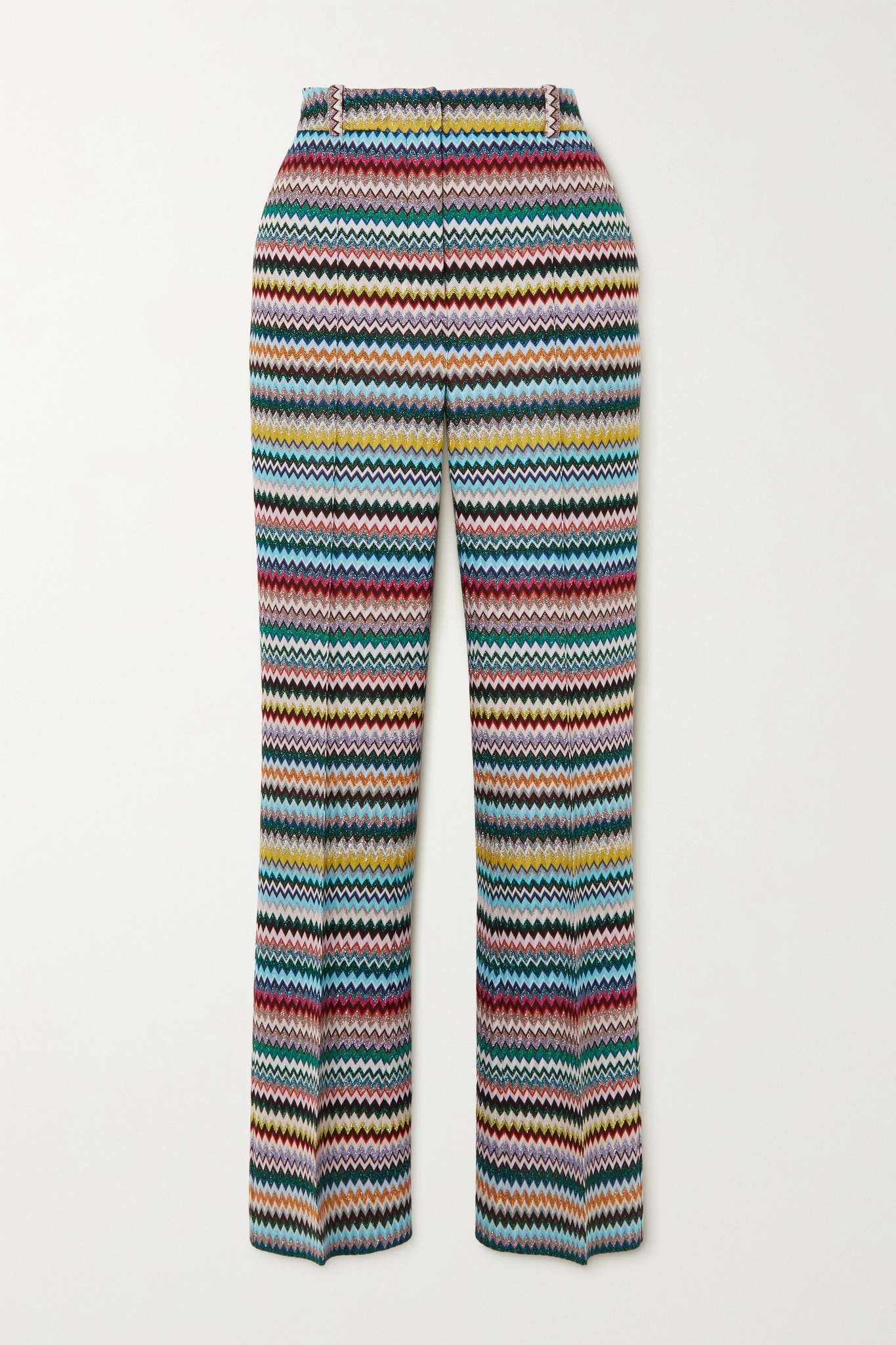 Metallic striped crochet-knit straight-leg pants - 1