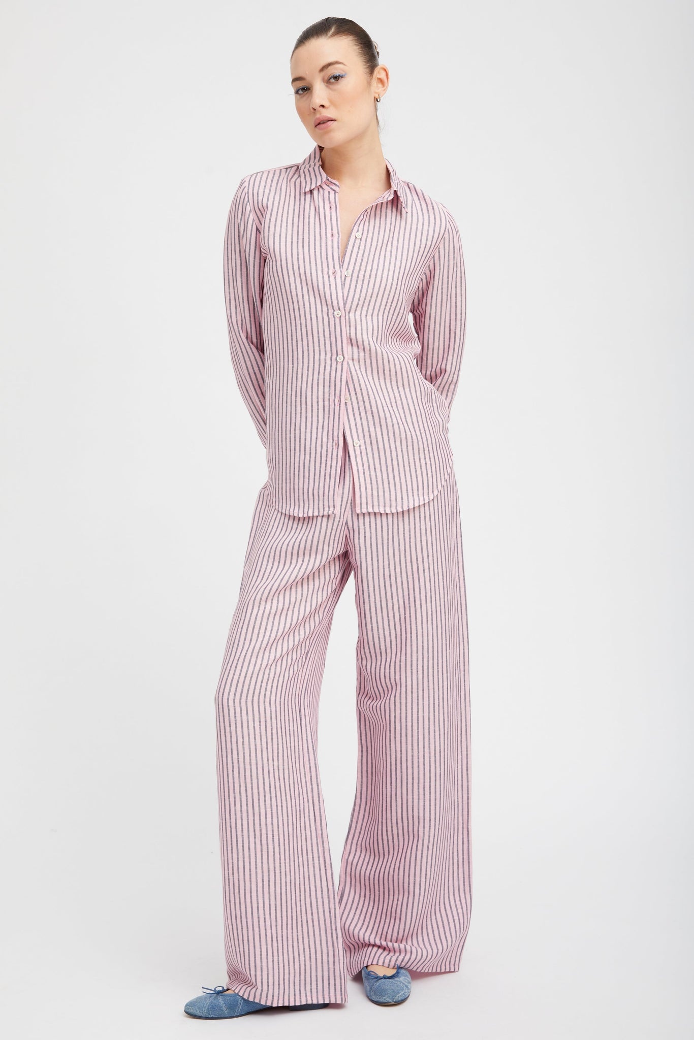 PINK INDIGO STRIPE LINEN FONDA BUTTON DOWN - 2
