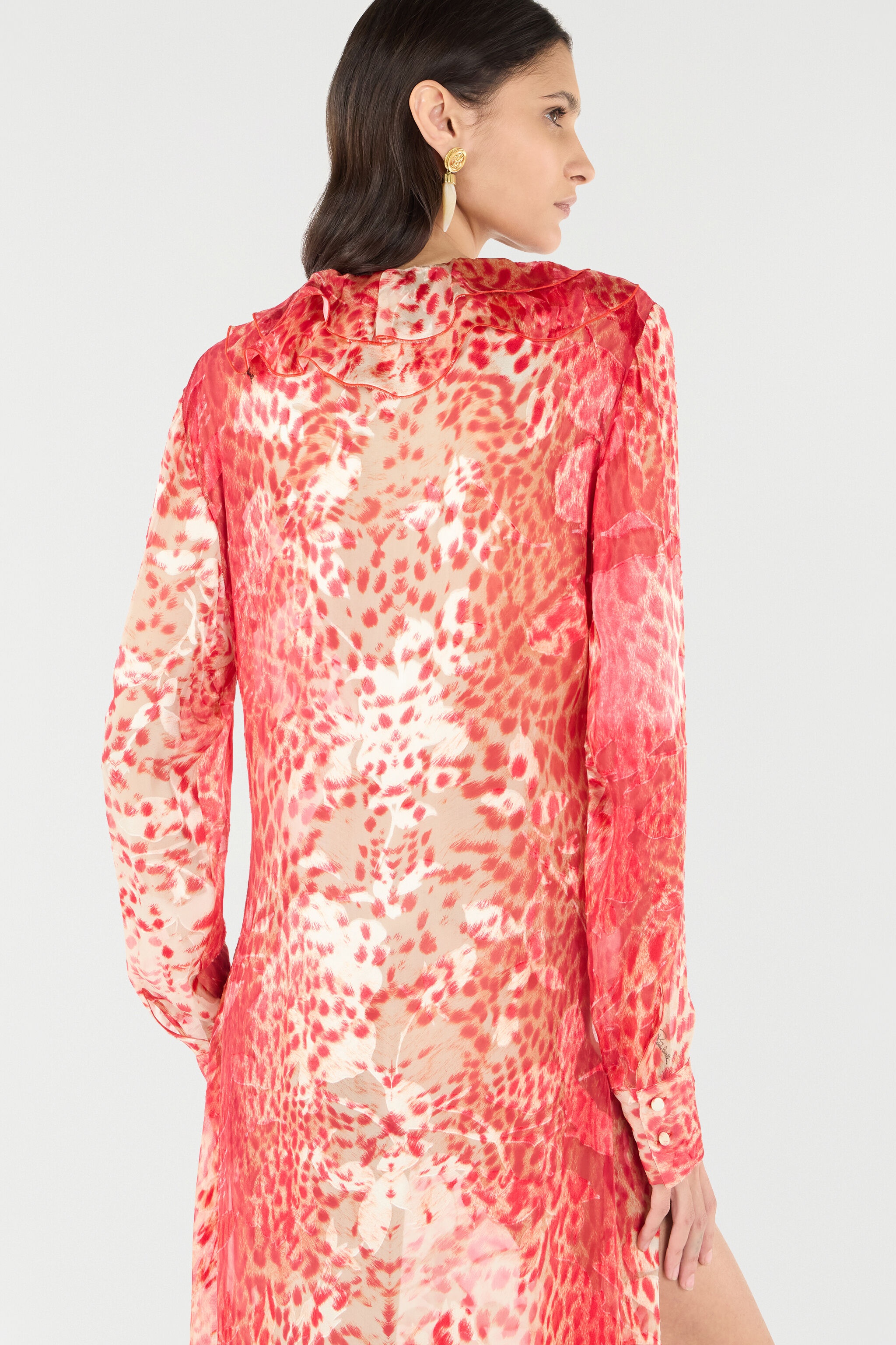 Long Dress With Ruffle And Jaguar Skin Print - 7