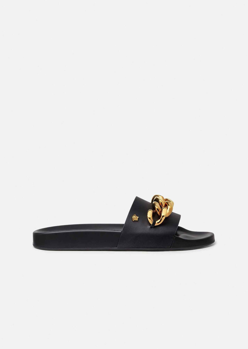 Medusa Chain Leather Slides - 1