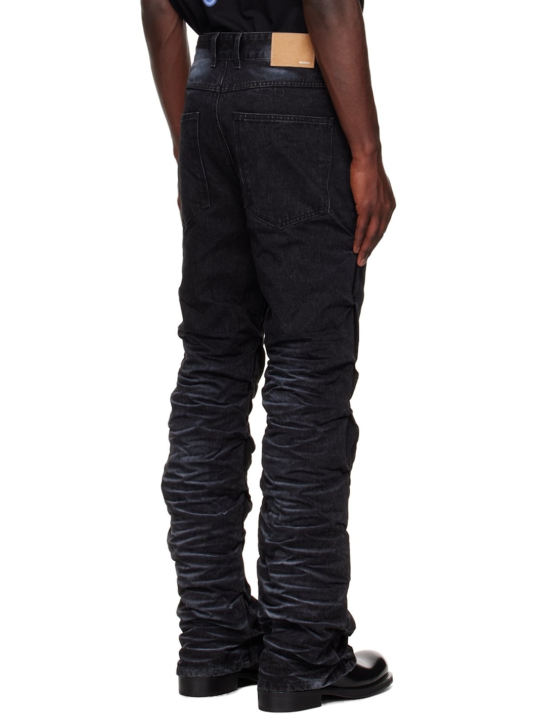 Black Textured Fold Jeans - 3