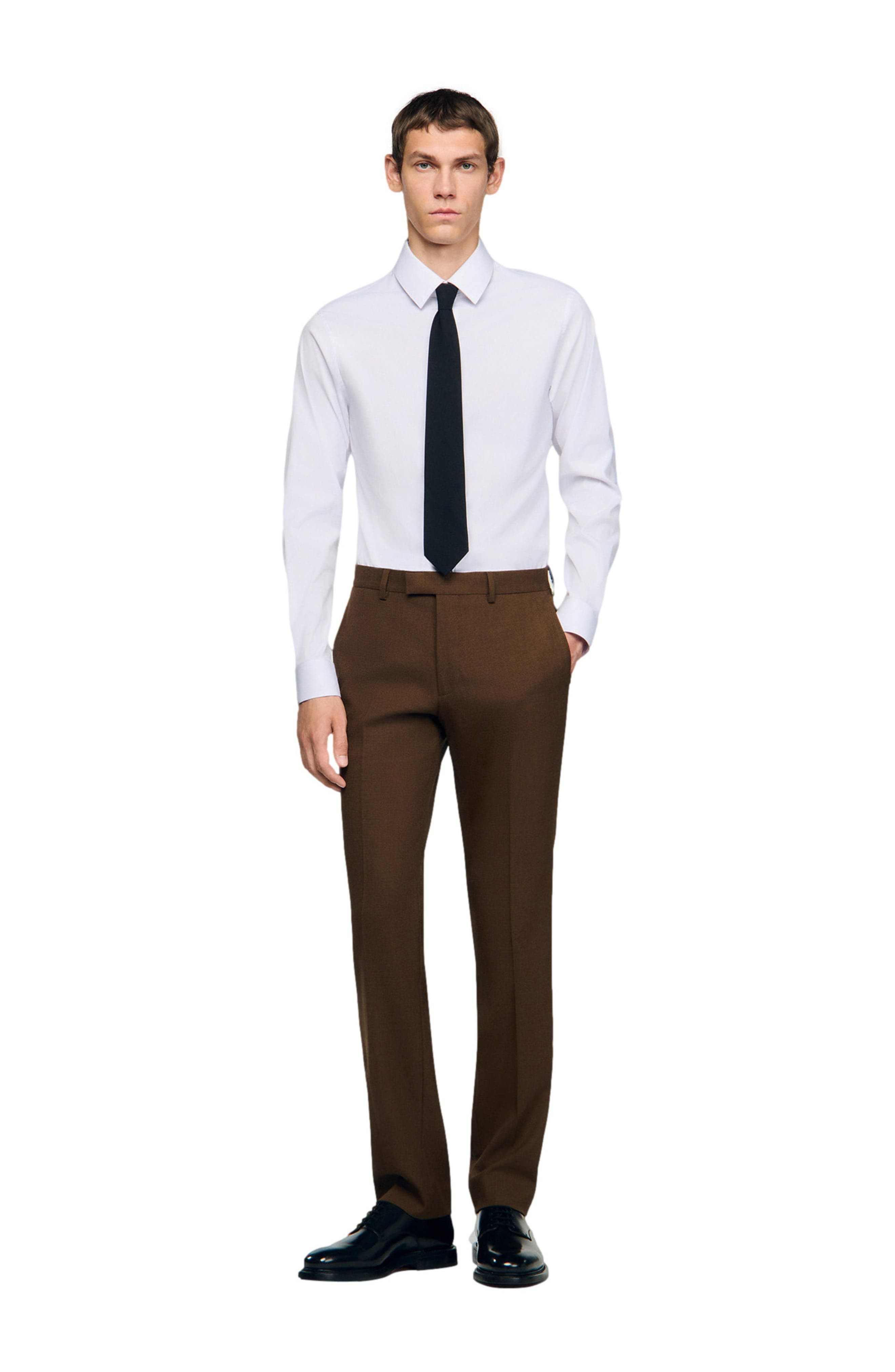 SANDRO Classic wool dress trousers in Tobacco Brown at Nordstrom - 6