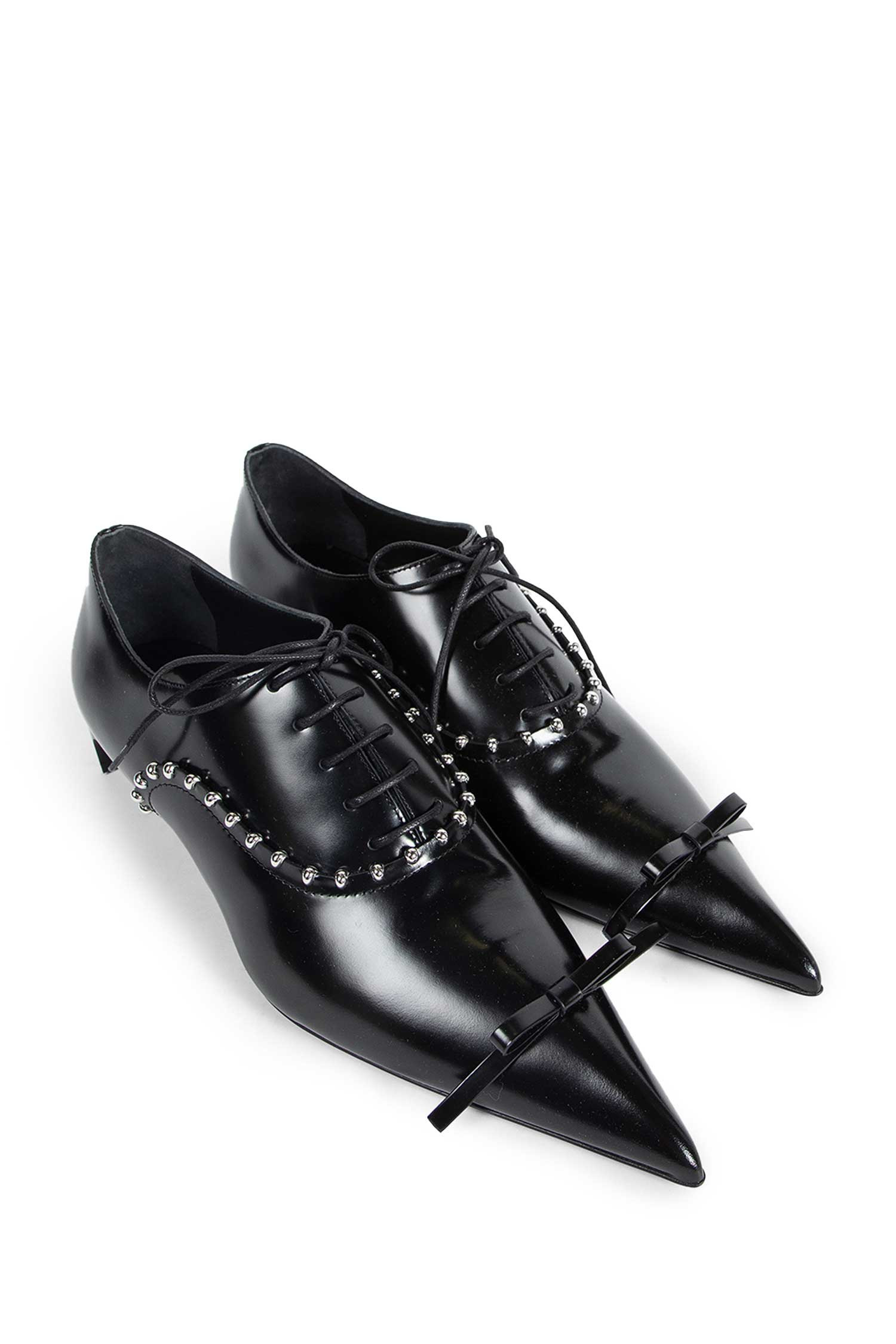 Pointed Leather Lace-up Pumps - 6