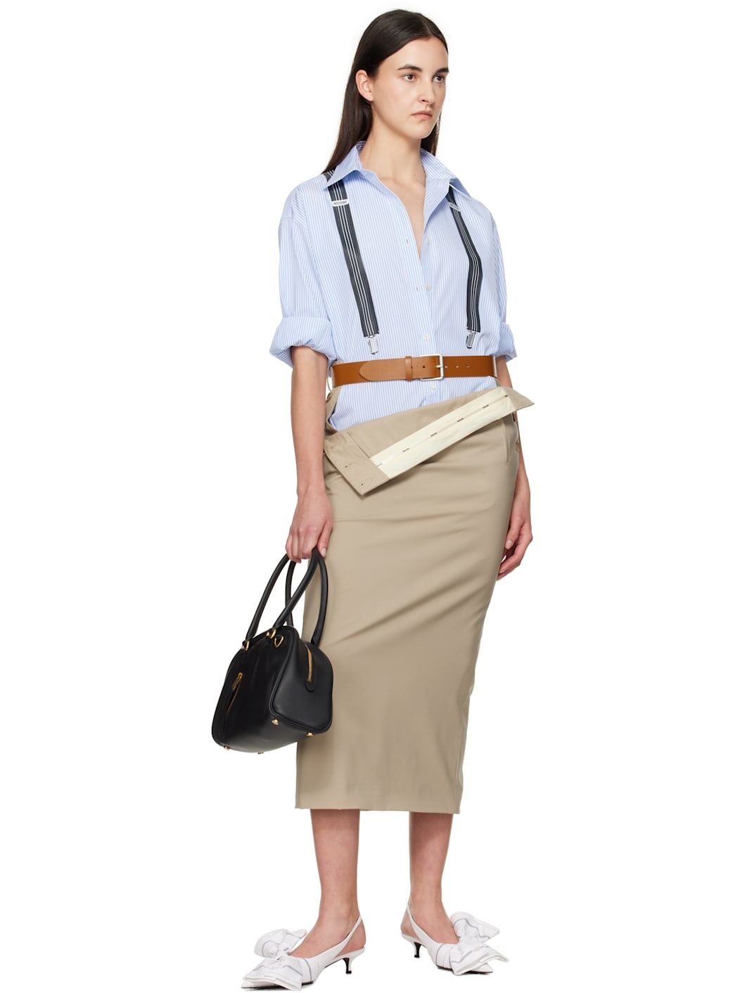 Beige Tailored Twist Midi Skirt - 5