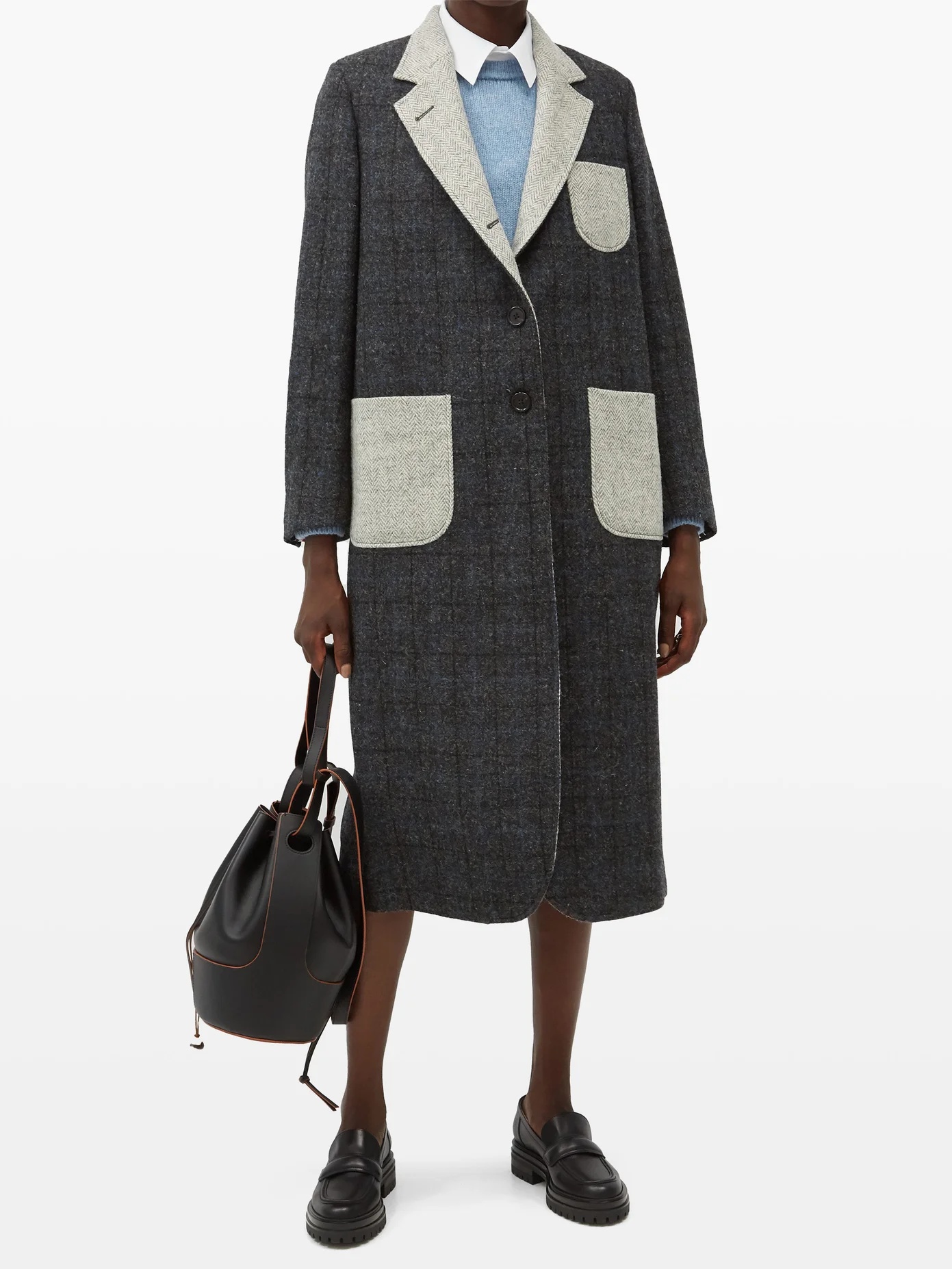 Patch-pocket checked wool-tweed coat - 2