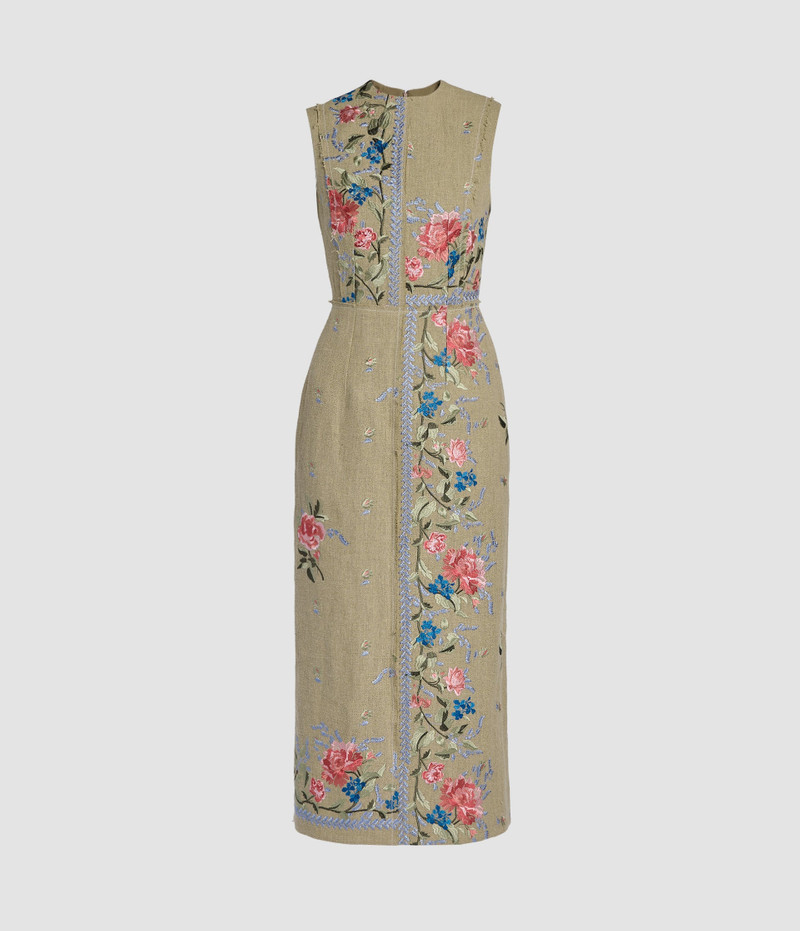 Erdem EMBROIDERED LINEN PENCIL DRESS outlook
