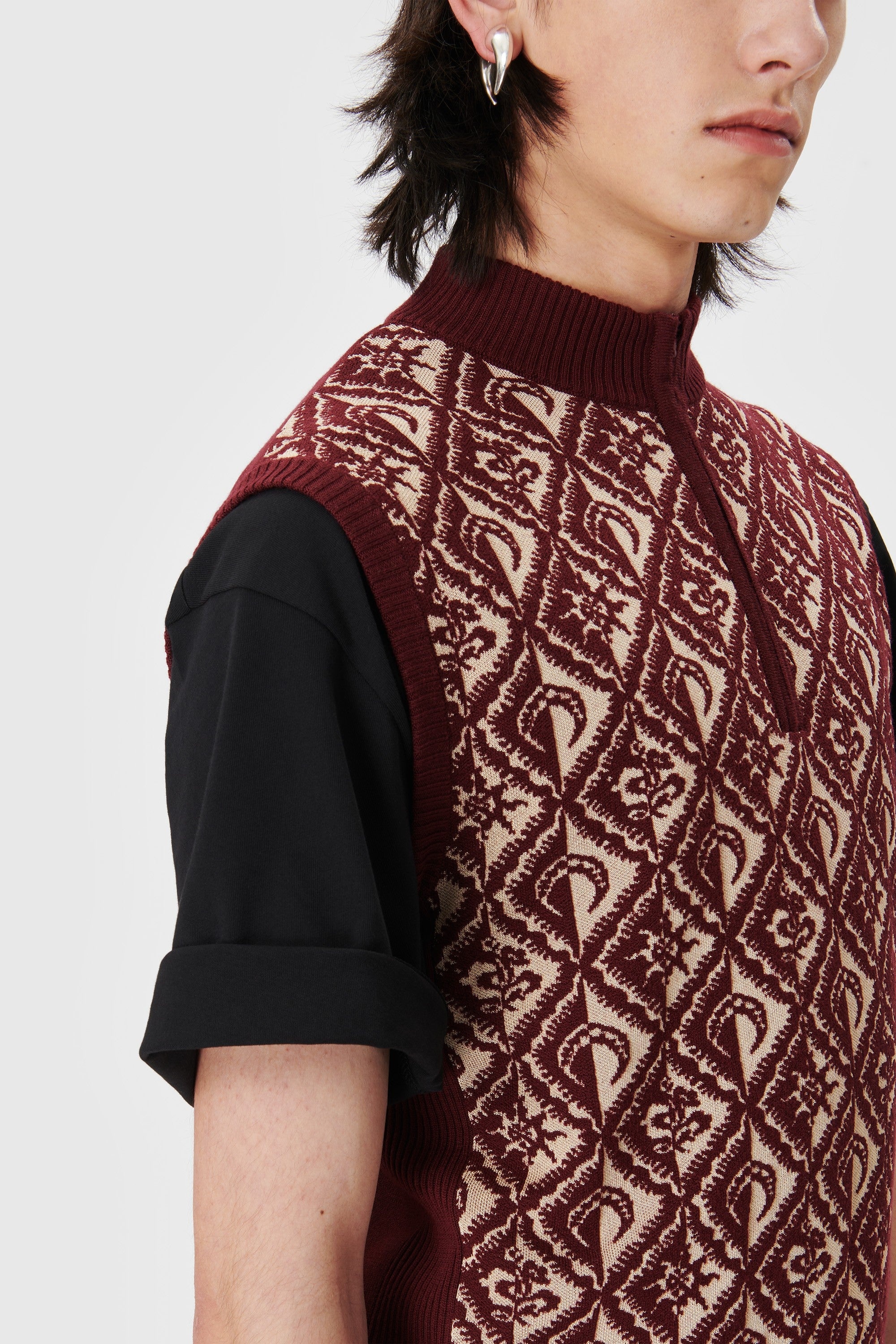 Moon Diamant Knit Jacquard Sleeveless Pullover - 4