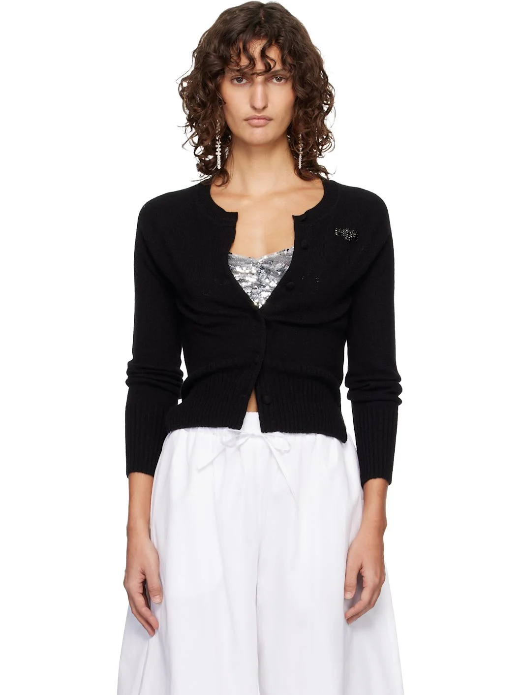 Black Embellished Relaxed Cashmere Cardigan - 1