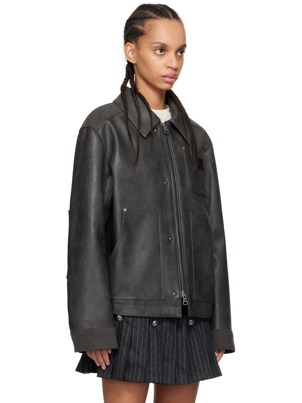 Gray Carpenter Faux-Leather Jacket - 2