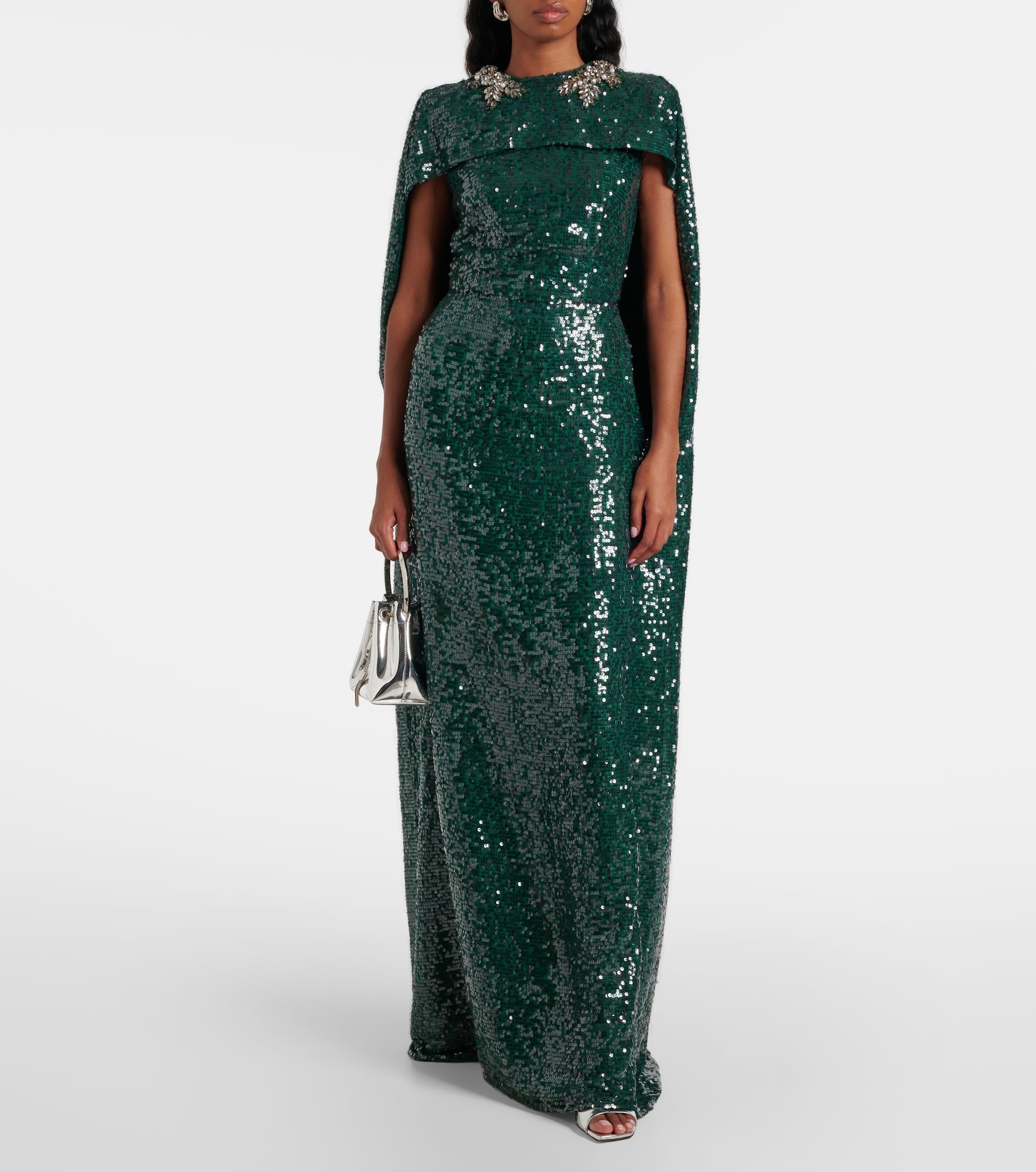 Sequined georgette caped gown - 2