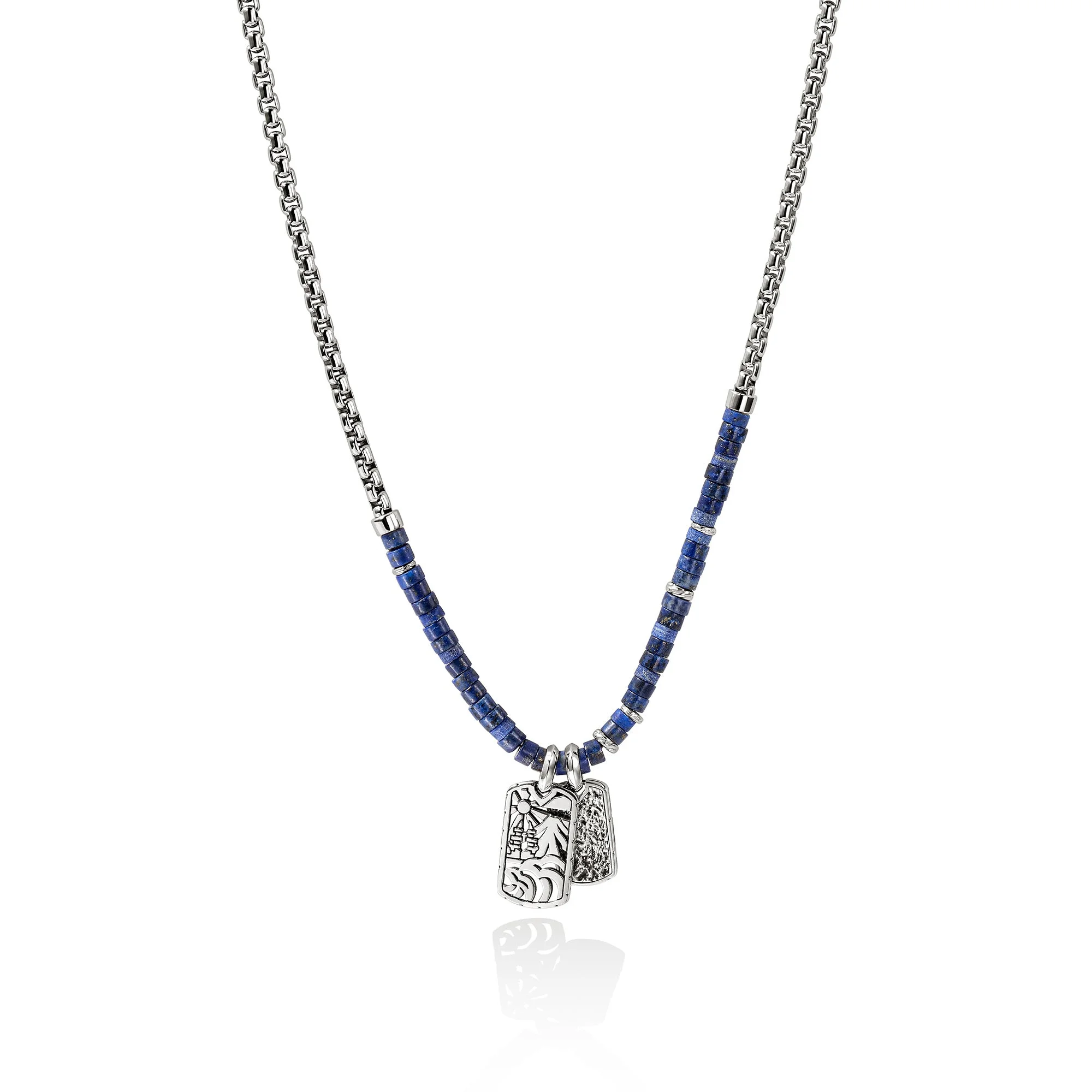 Heishi Tag Necklace, Sterling Silver, Hardstones - 1