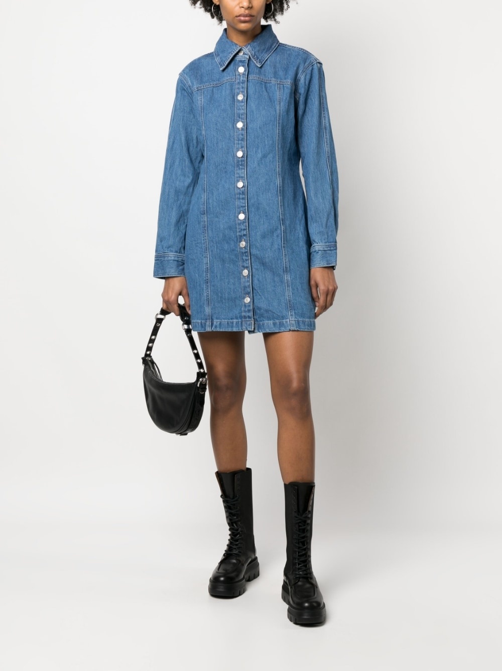 long-sleeve button-up mini dress - 2