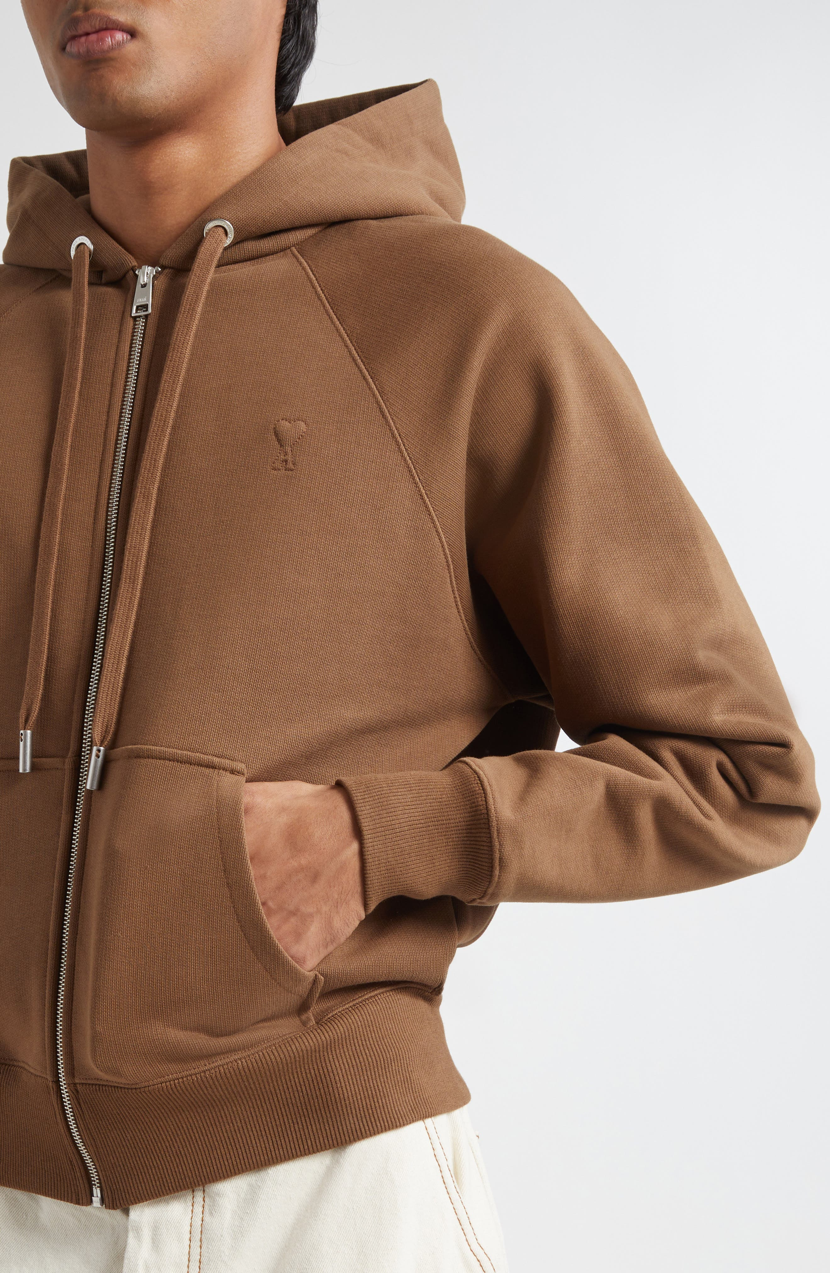 AMI PARIS Ami de Coeur Embroidered Hoodie in Hazelnut at Nordstrom - 4