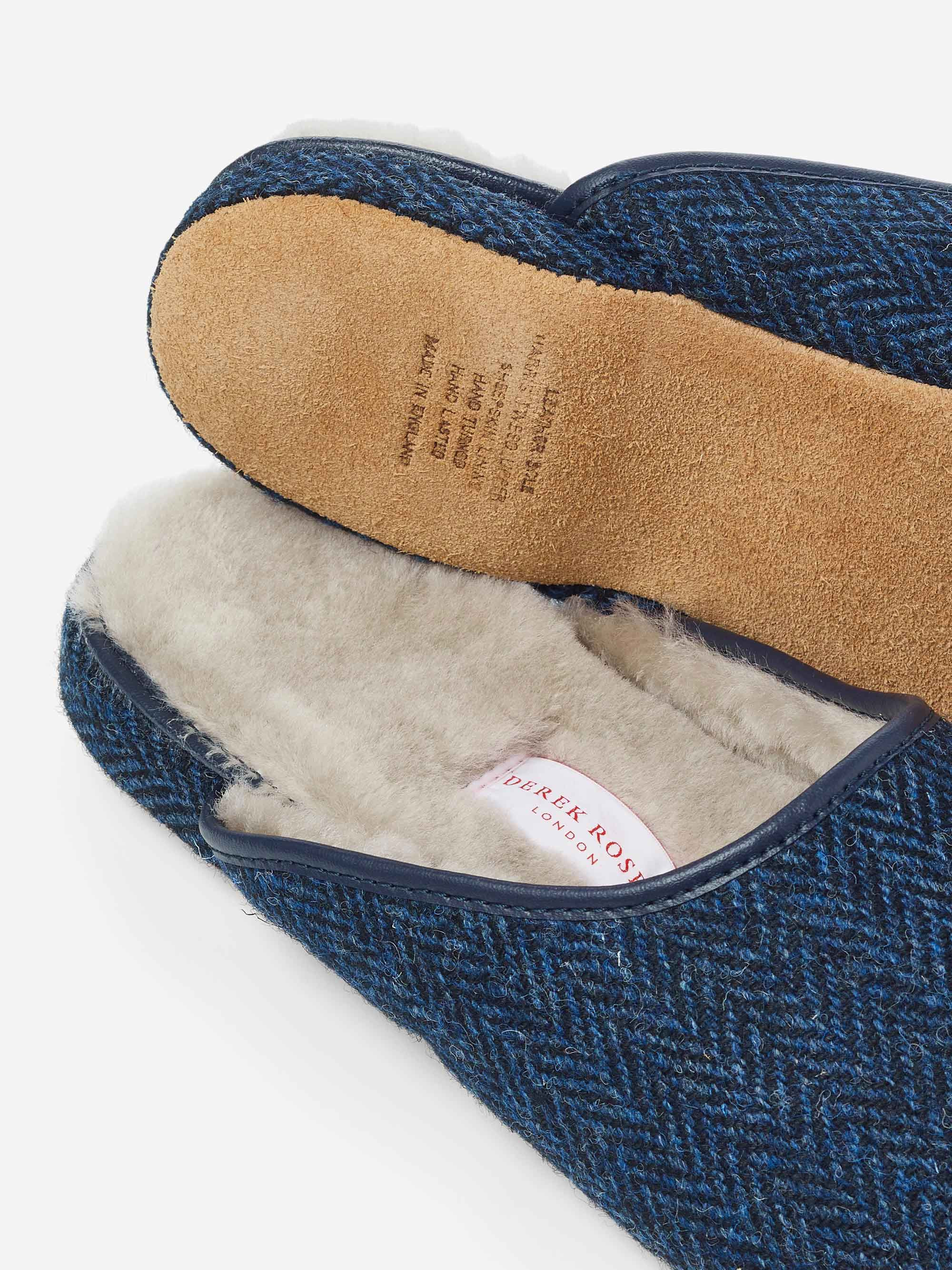 Men's Mule Slippers Douglas 2 Harris Tweed Sheepskin Navy - 4