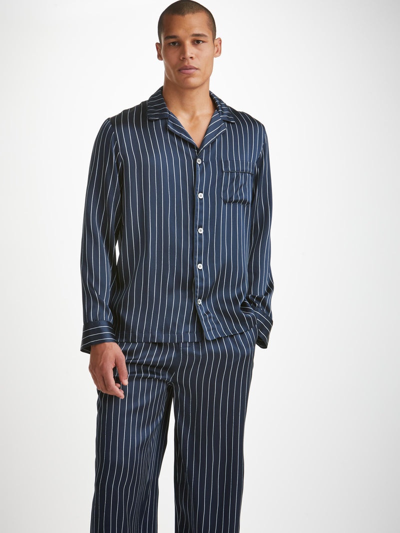 Men's Pajamas Brindisi 102 Silk Satin Navy - 5