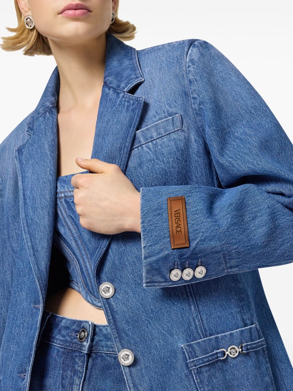 single-breasted denim blazer - 5