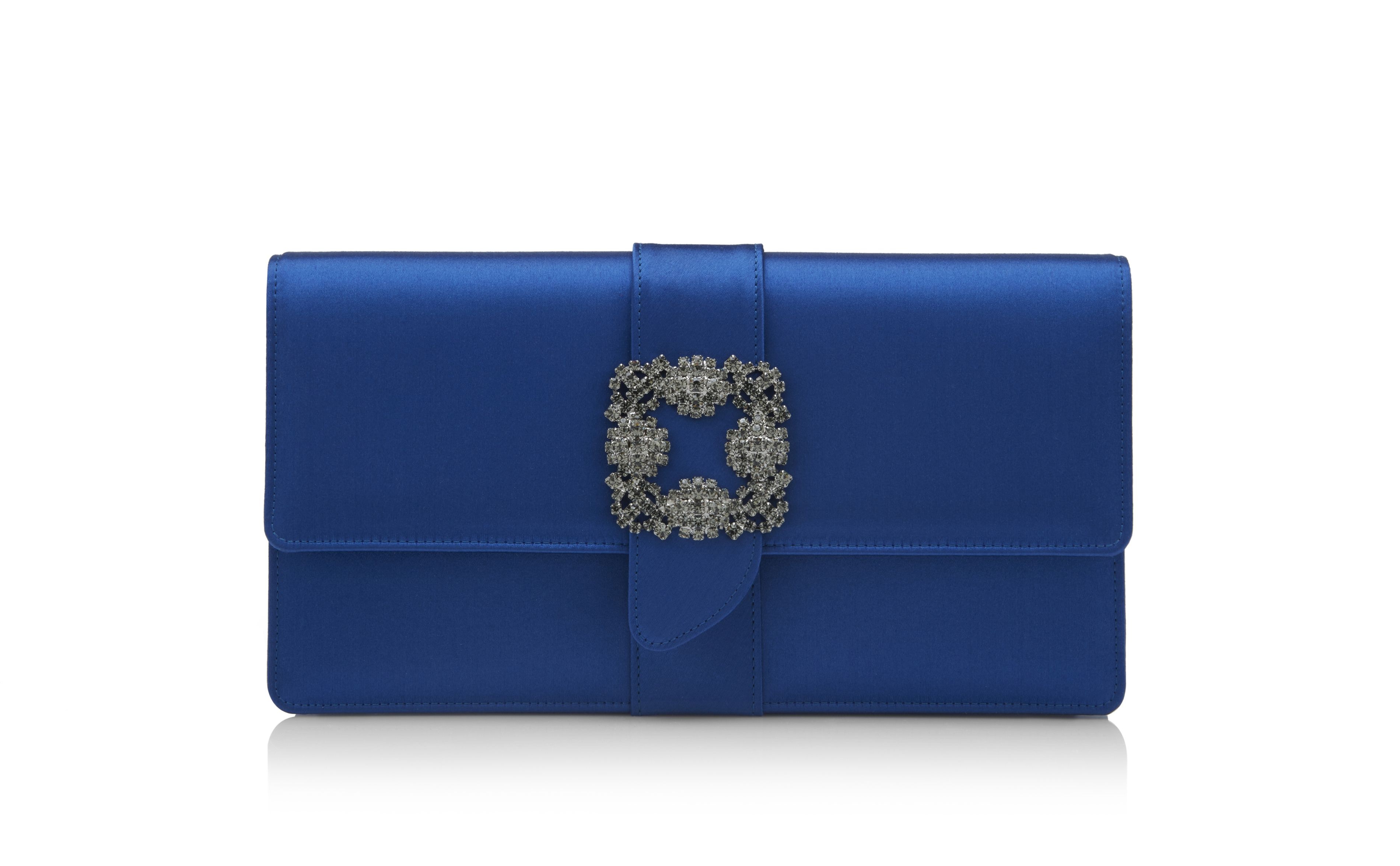 Blue Satin Jewel Buckle Clutch - 1