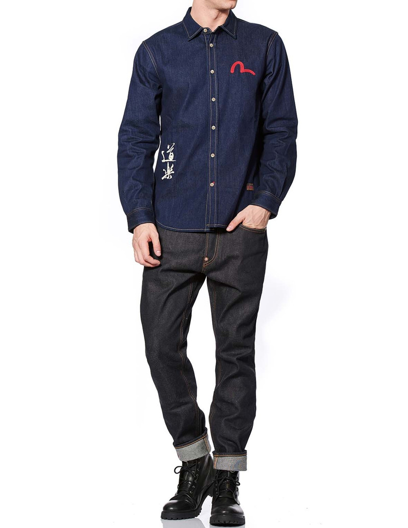 EVISU DENIM SHIRT WITH GODHEAD EMBROIDERY outlook