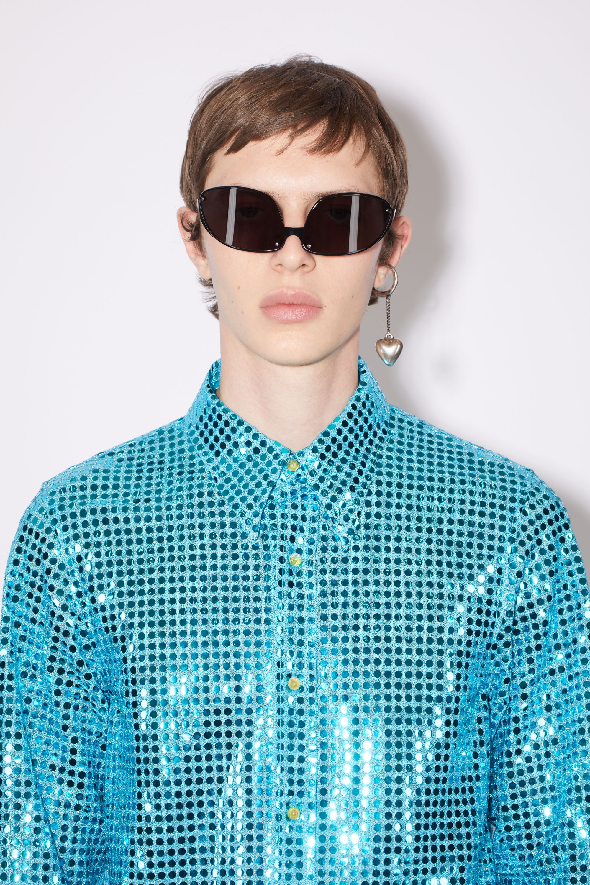 Sequined button-up shirt - Turquoise blue - 5