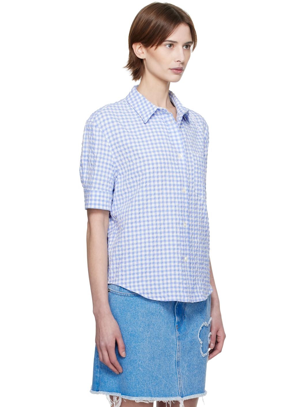 Blue & White Seersucker Checked Shirt - 2
