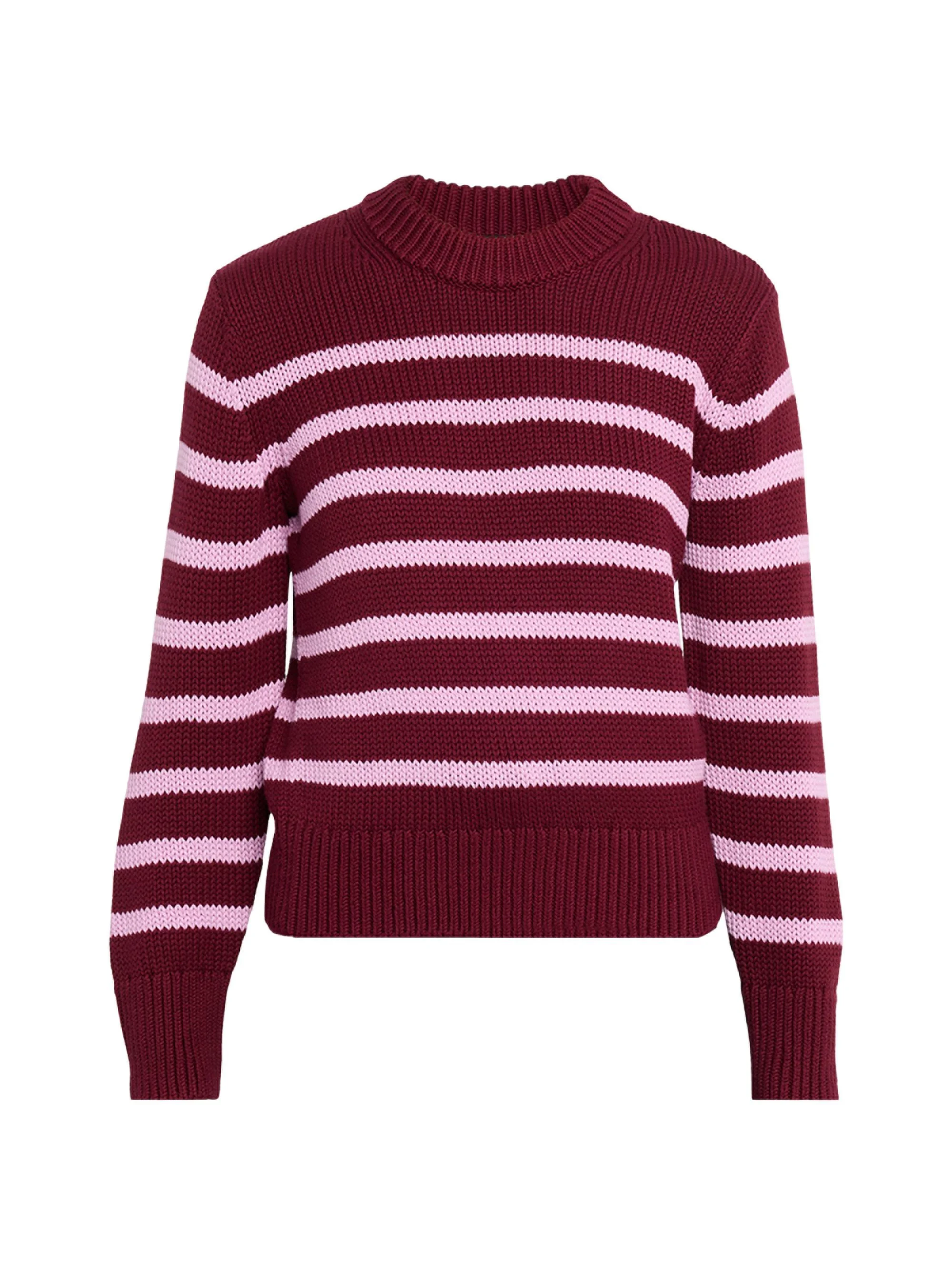 Women's Alise Striped Cotton Crewneck Sweater - Mulberry - 1