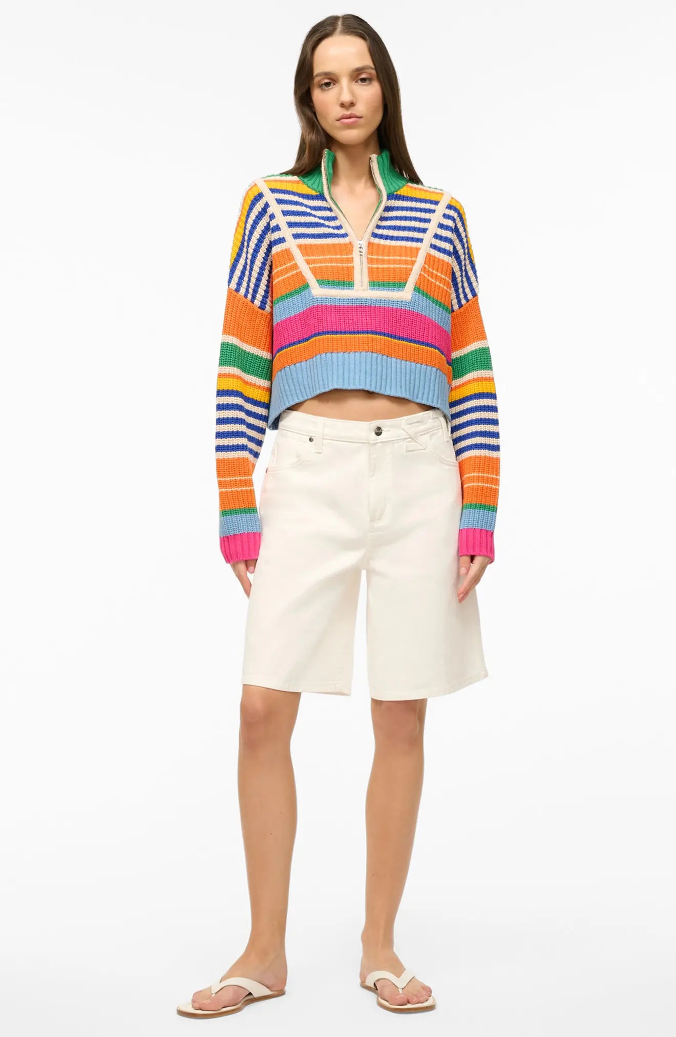 Stripe Crop Cotton Blend Sweater - 3